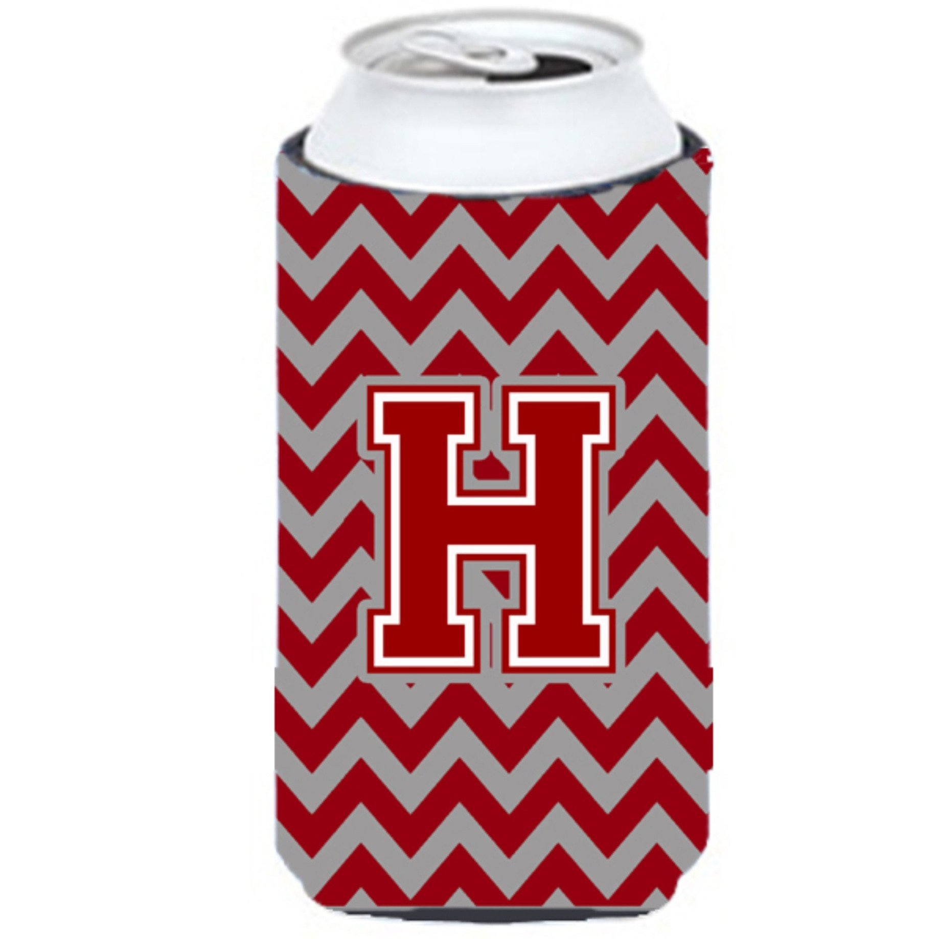 Letter H Chevron Maroon and White Tall Boy Beverage Insulator Hugger CJ1049-HTBC