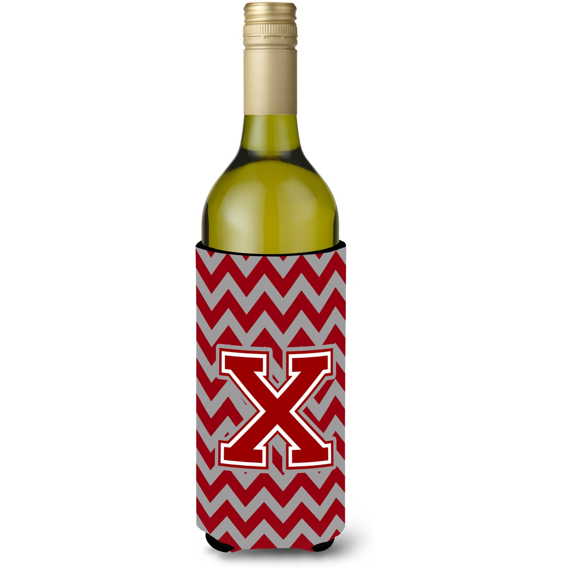 Letter X Chevron Maroon and White Wine Bottle Beverage Insulator Hugger CJ1049-XLITERK