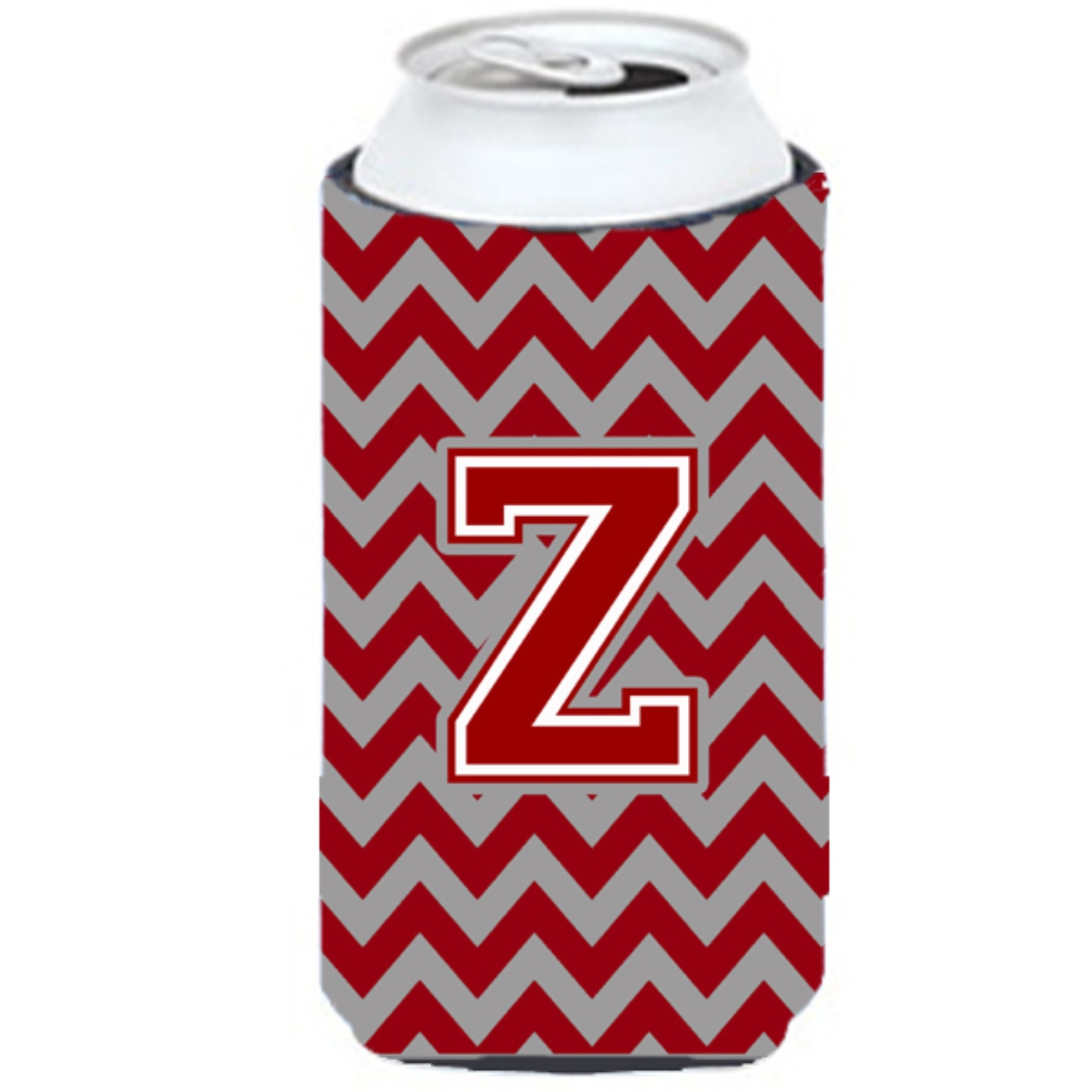 Letter Z Chevron Maroon and White Tall Boy Beverage Insulator Hugger CJ1049-ZTBC