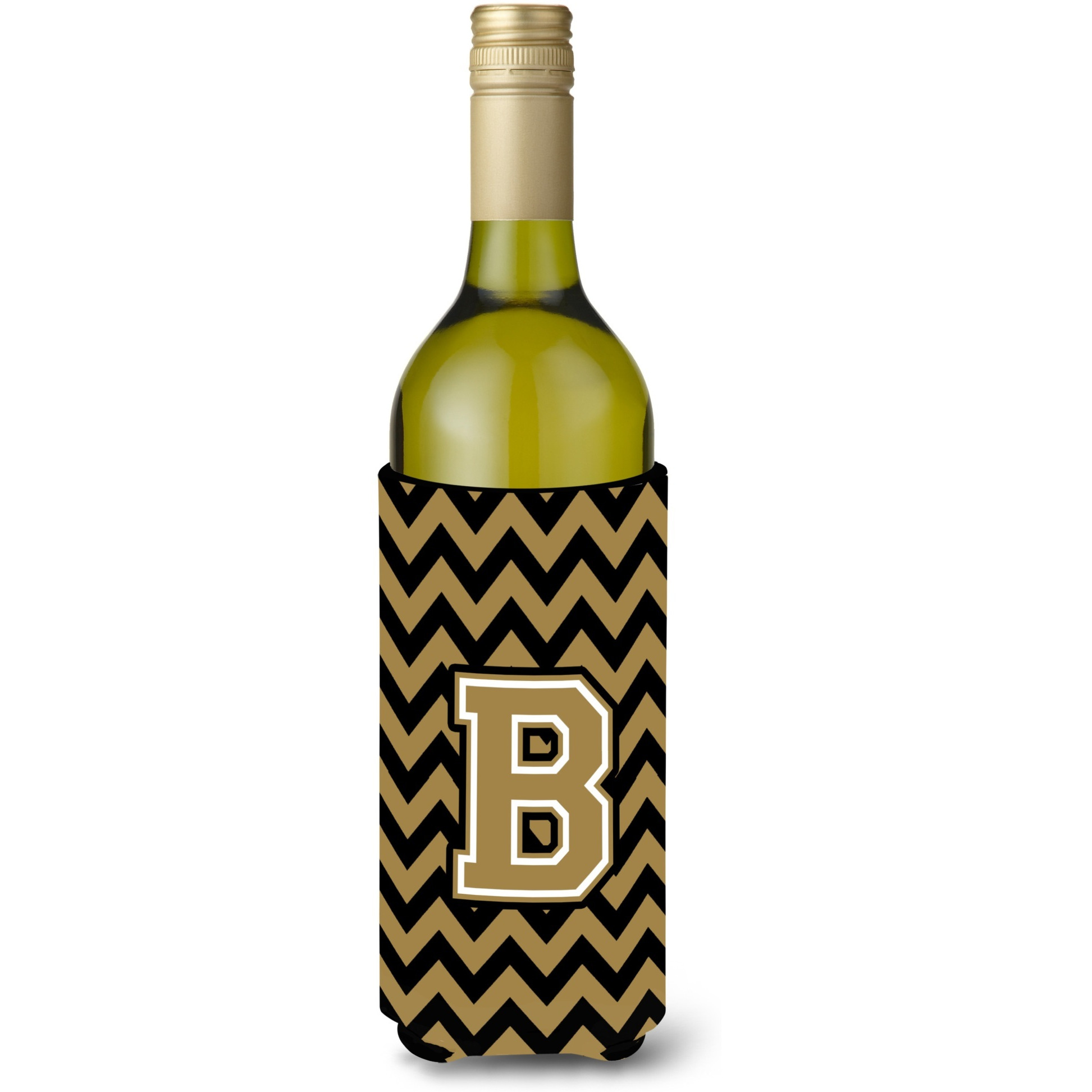 Letter B Chevron Black and Gold  Wine Bottle Beverage Insulator Hugger CJ1050-BLITERK