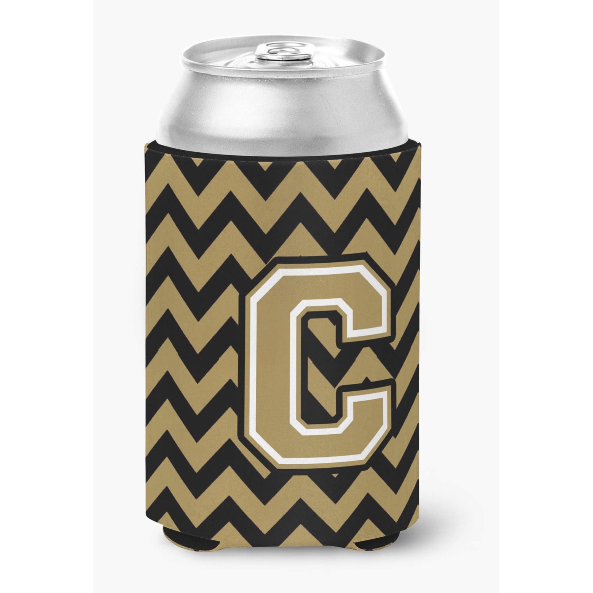 &quotCaroline's Treasures CJ1050-CCC Letter C Chevron Black and Gold Can or Bottle Hugger, Multicolor"