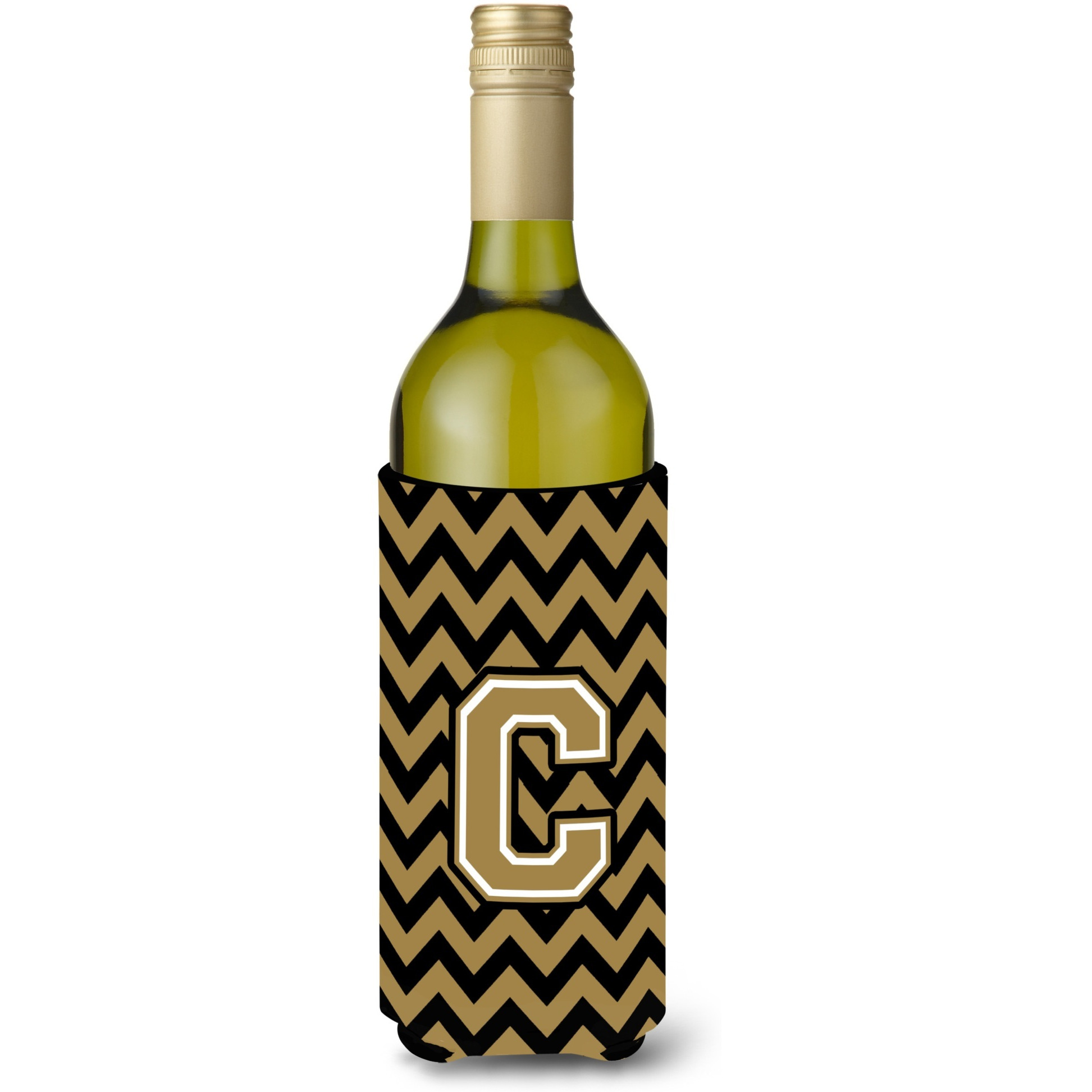 Letter C Chevron Black and Gold  Wine Bottle Beverage Insulator Hugger CJ1050-CLITERK