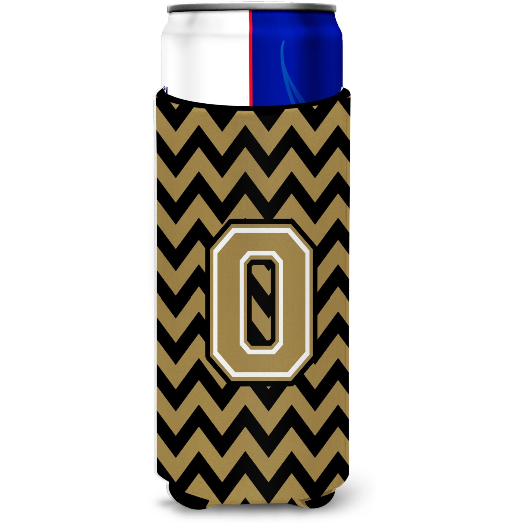 Letter O Chevron Black and Gold  Ultra Beverage Insulators for slim cans CJ1050-OMUK