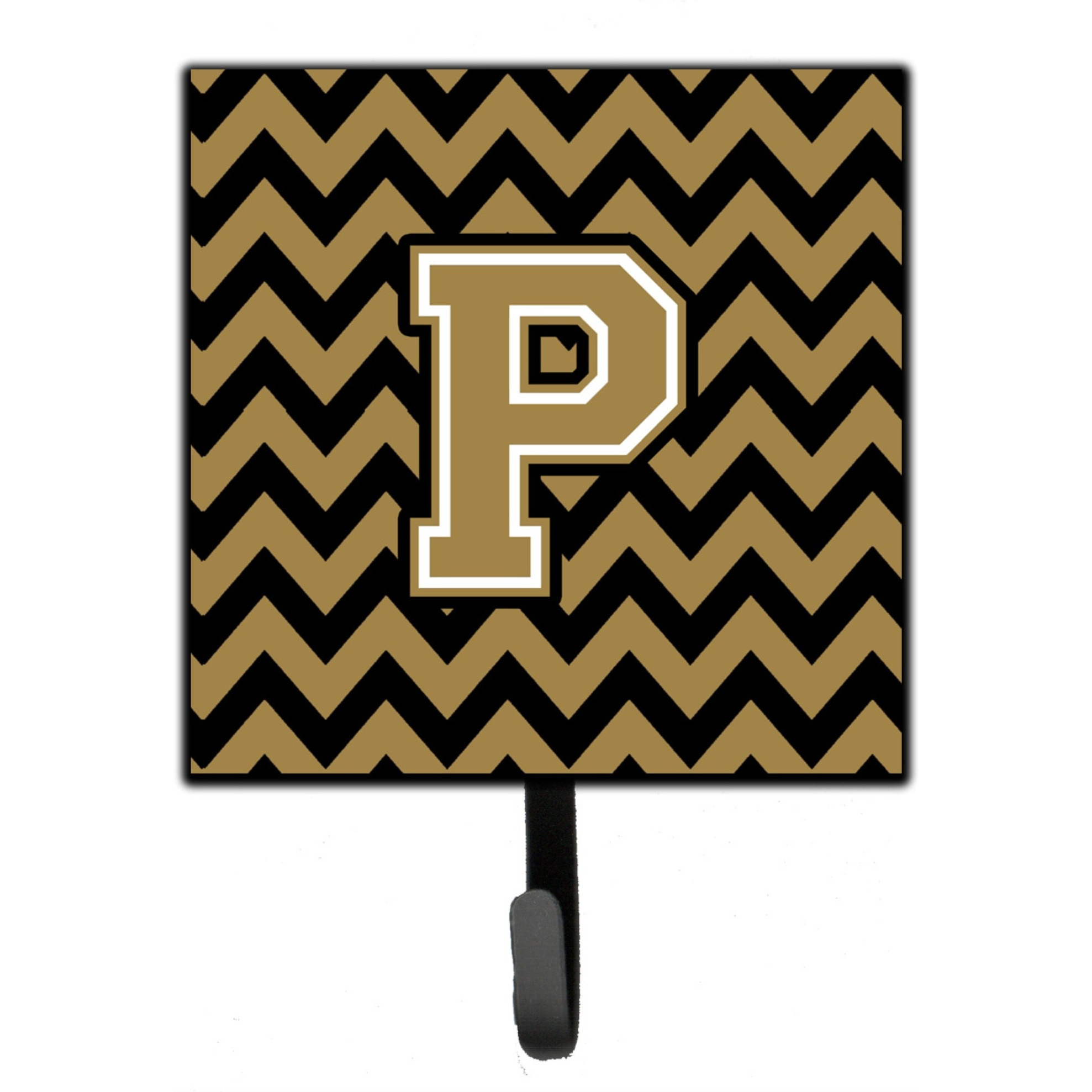 &quotCaroline's Treasures Letter P Chevron Black and Gold Leash or Key Holder CJ1050-PSH4, Small, Multicolor"