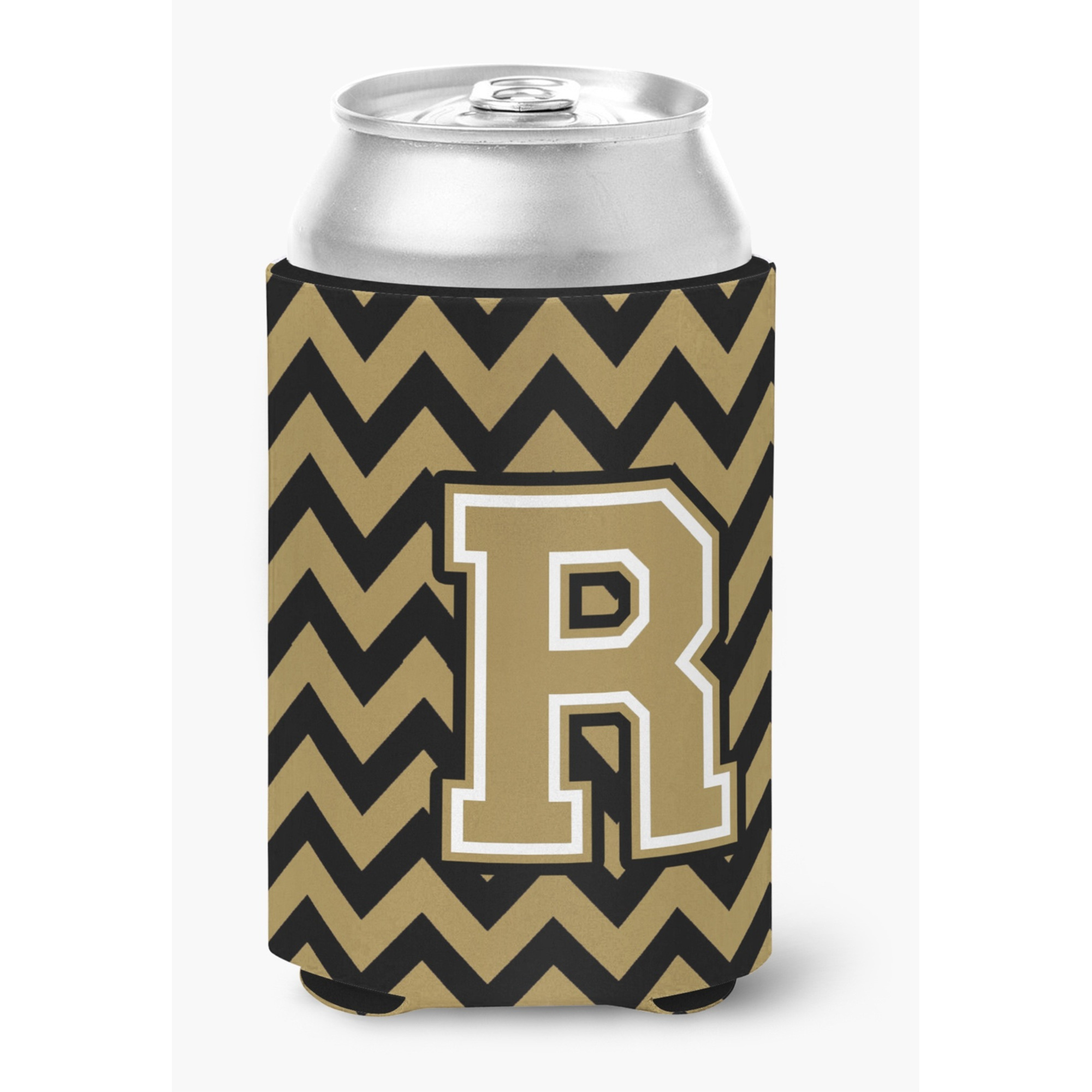 &quotCaroline's Treasures CJ1050-RCC Letter R Chevron Black and Gold Can or Bottle Hugger, Multicolor"