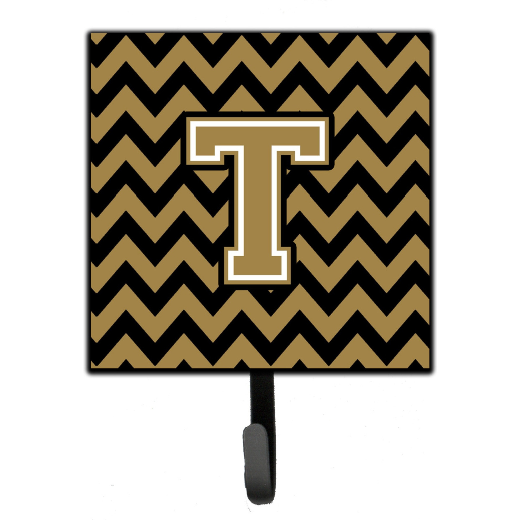 &quotCaroline's Treasures Letter T Chevron Black and Gold Leash or Key Holder CJ1050-TSH4, Small, Multicolor"