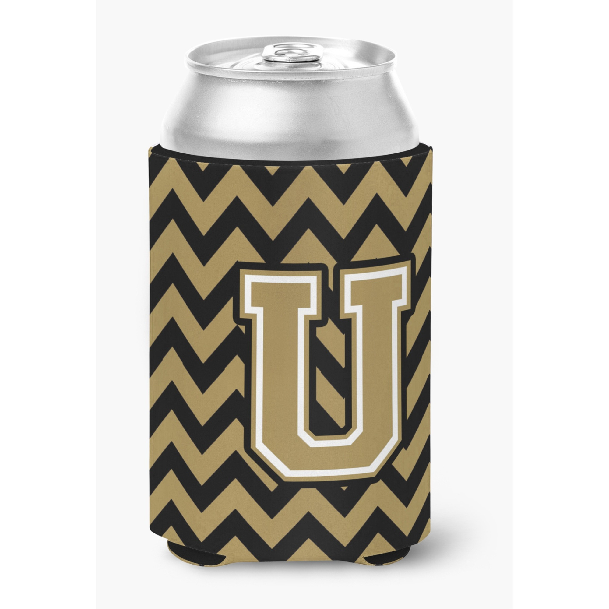 &quotCaroline's Treasures CJ1050-UCC Letter U Chevron Black and Gold Can or Bottle Hugger, Multicolor"