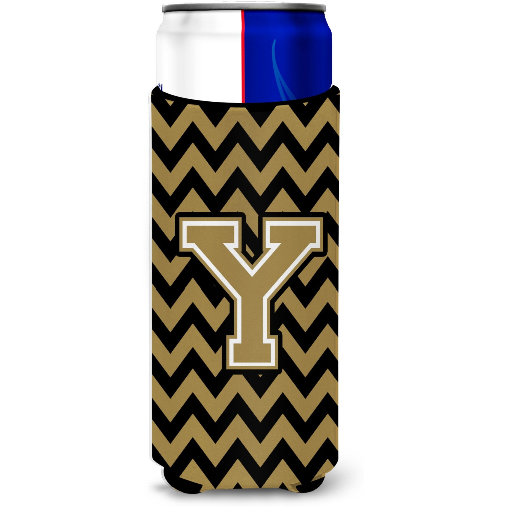 Letter Y Chevron Black and Gold  Ultra Beverage Insulators for slim cans CJ1050-YMUK