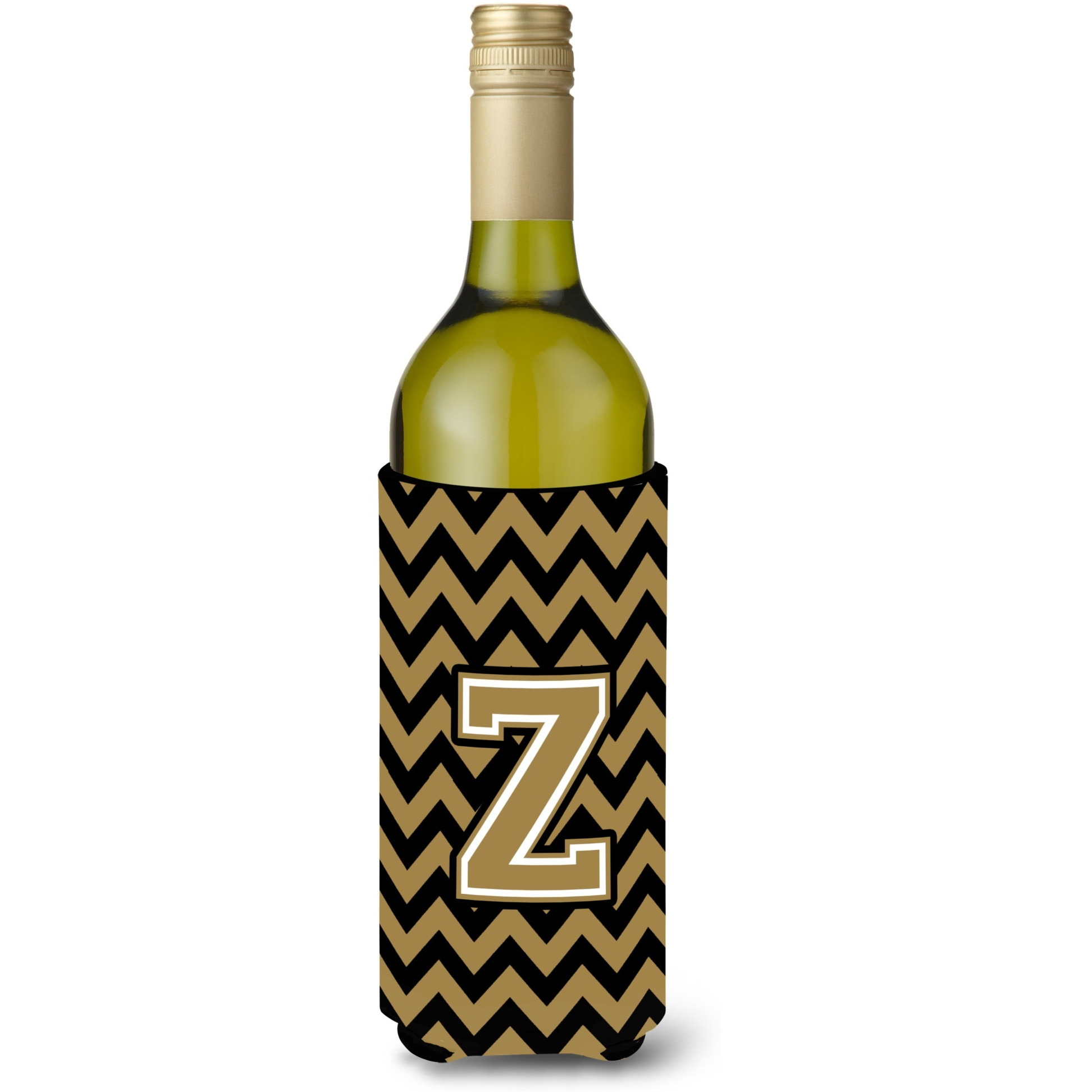 Letter Z Chevron Black and Gold  Wine Bottle Beverage Insulator Hugger CJ1050-ZLITERK