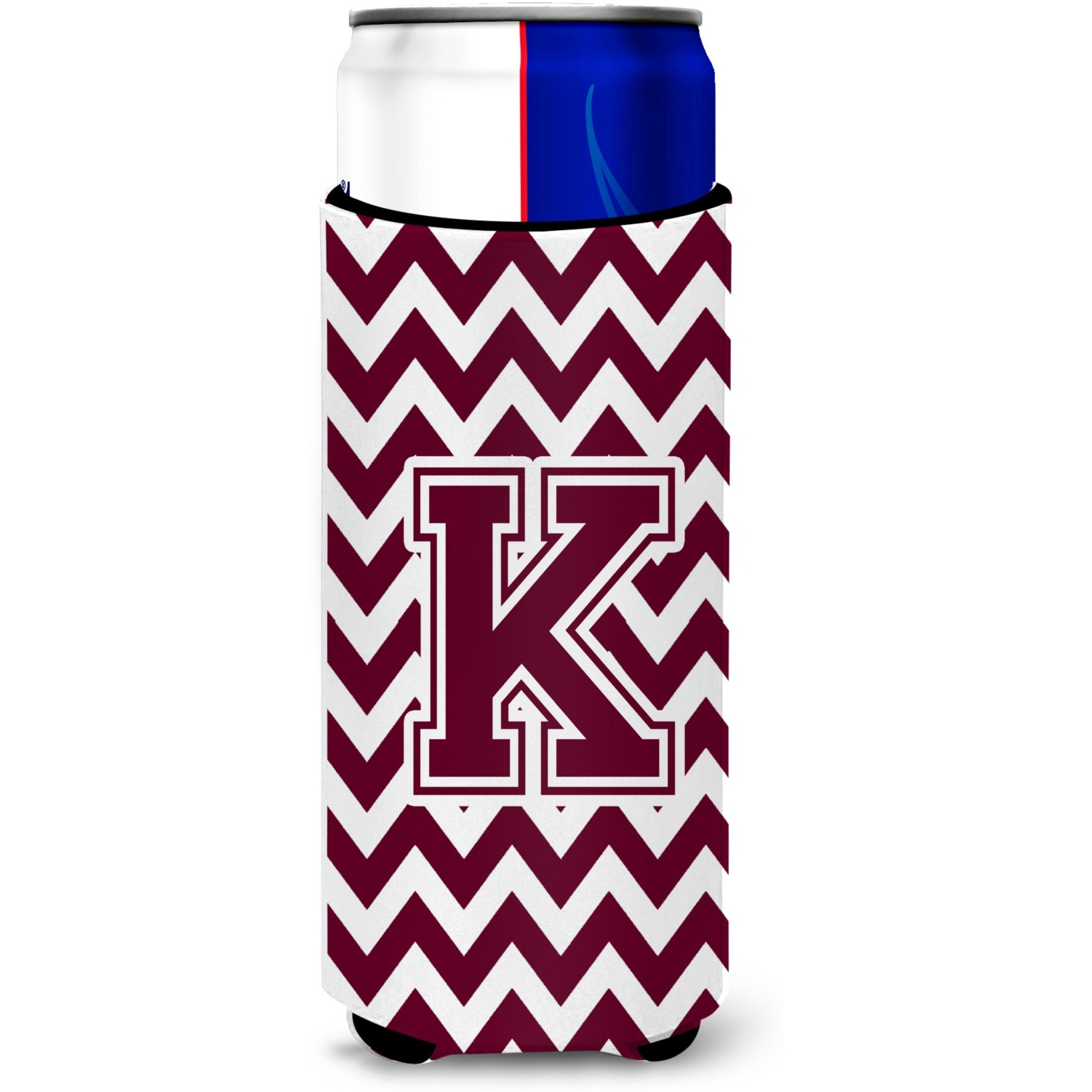 Letter K Chevron Maroon and White  Ultra Beverage Insulators for slim cans CJ1051-KMUK
