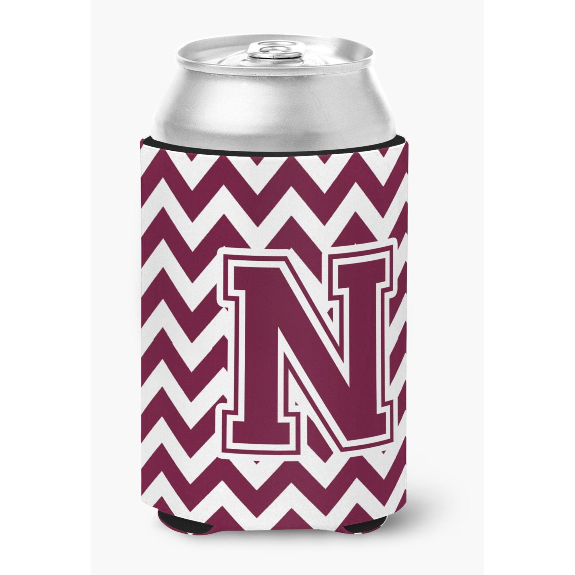 &quotCaroline's Treasures CJ1051-NCC Letter N Chevron Maroon and White Can or Bottle Hugger, Multicolor"