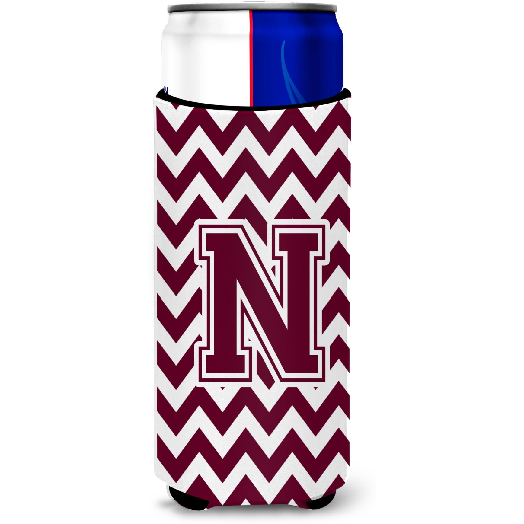 Letter N Chevron Maroon and White  Ultra Beverage Insulators for slim cans CJ1051-NMUK