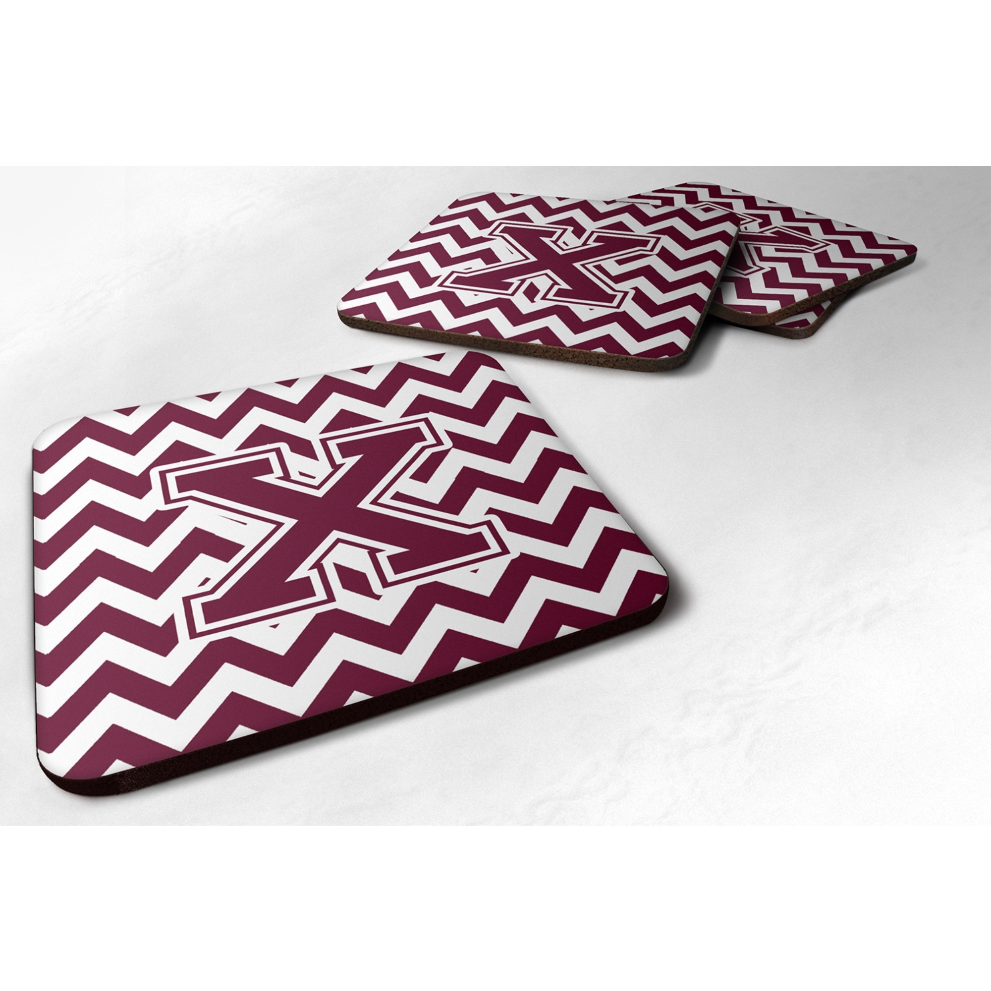 &quotCaroline's Treasures CJ1051-XFC Letter X Chevron Maroon and White Foam Coaster (Set of 4), 3.5"", Multicolor"