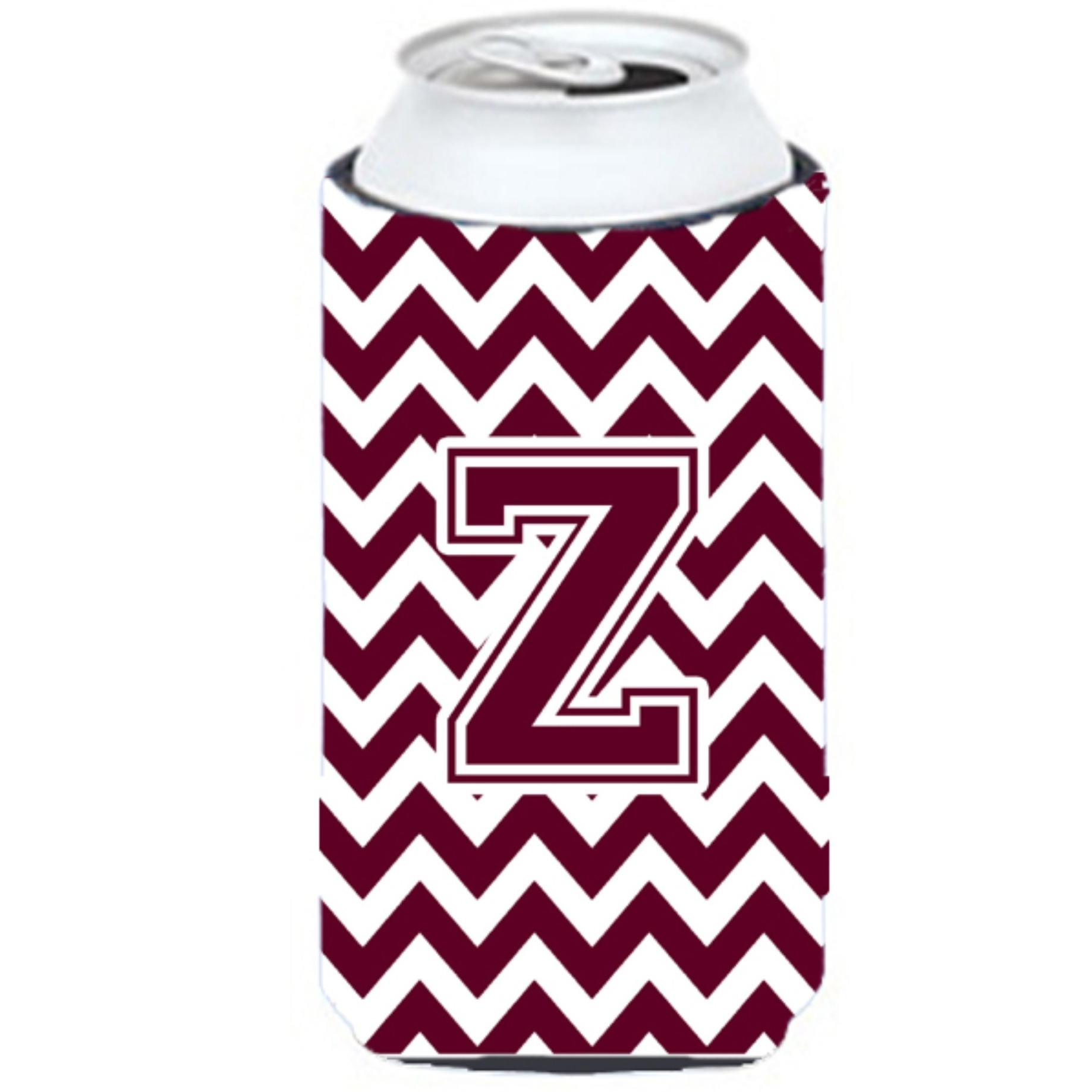 Letter Z Chevron Maroon and White  Tall Boy Beverage Insulator Hugger CJ1051-ZTBC