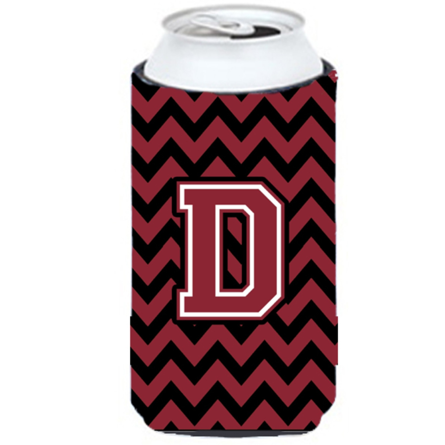 Letter D Chevron Garnet and Black  Tall Boy Beverage Insulator Hugger CJ1052-DTBC