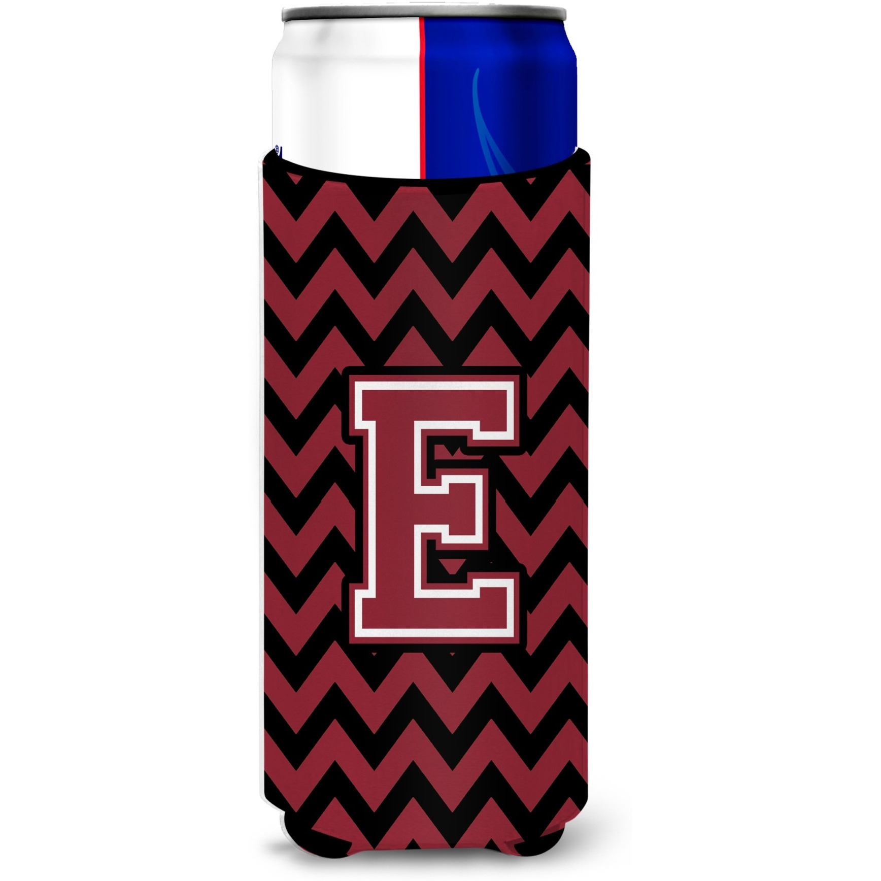 Letter E Chevron Garnet and Black  Ultra Beverage Insulators for slim cans CJ1052-EMUK