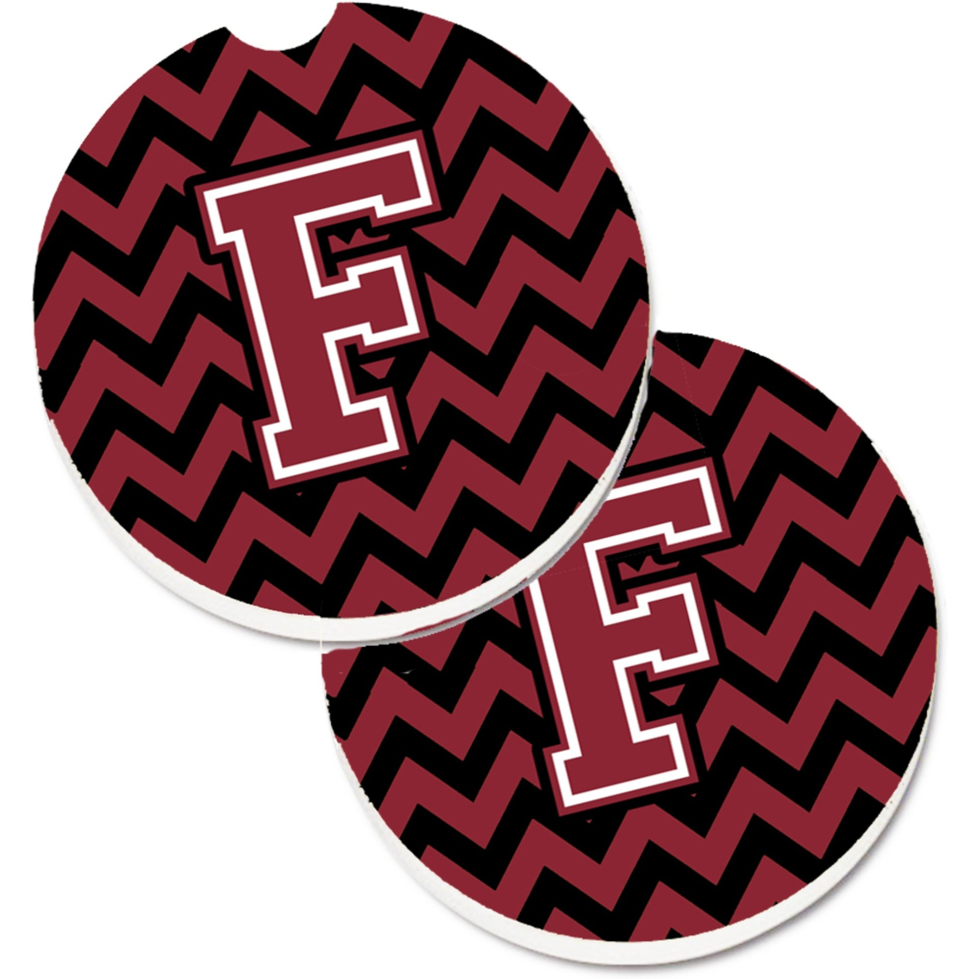 &quotCaroline's Treasures Letter F Chevron Garnet & black Set of 2 Cup Holder Car Coasters CJ1052-FCARC, 2.56, Multicolor"