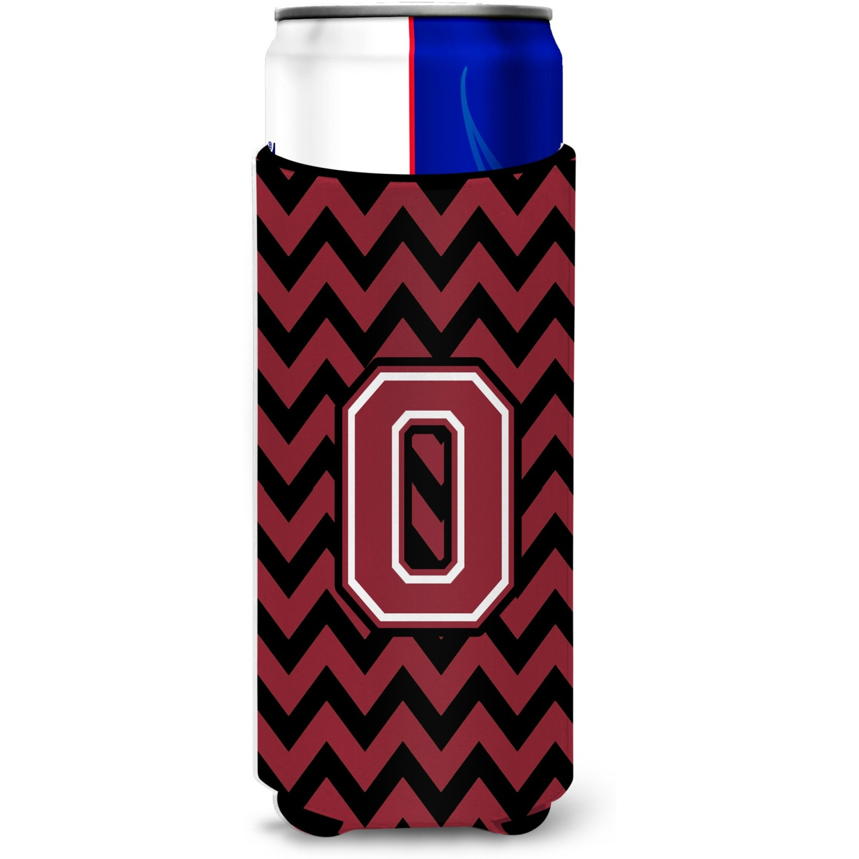 Letter O Chevron Garnet and Black  Ultra Beverage Insulators for slim cans CJ1052-OMUK