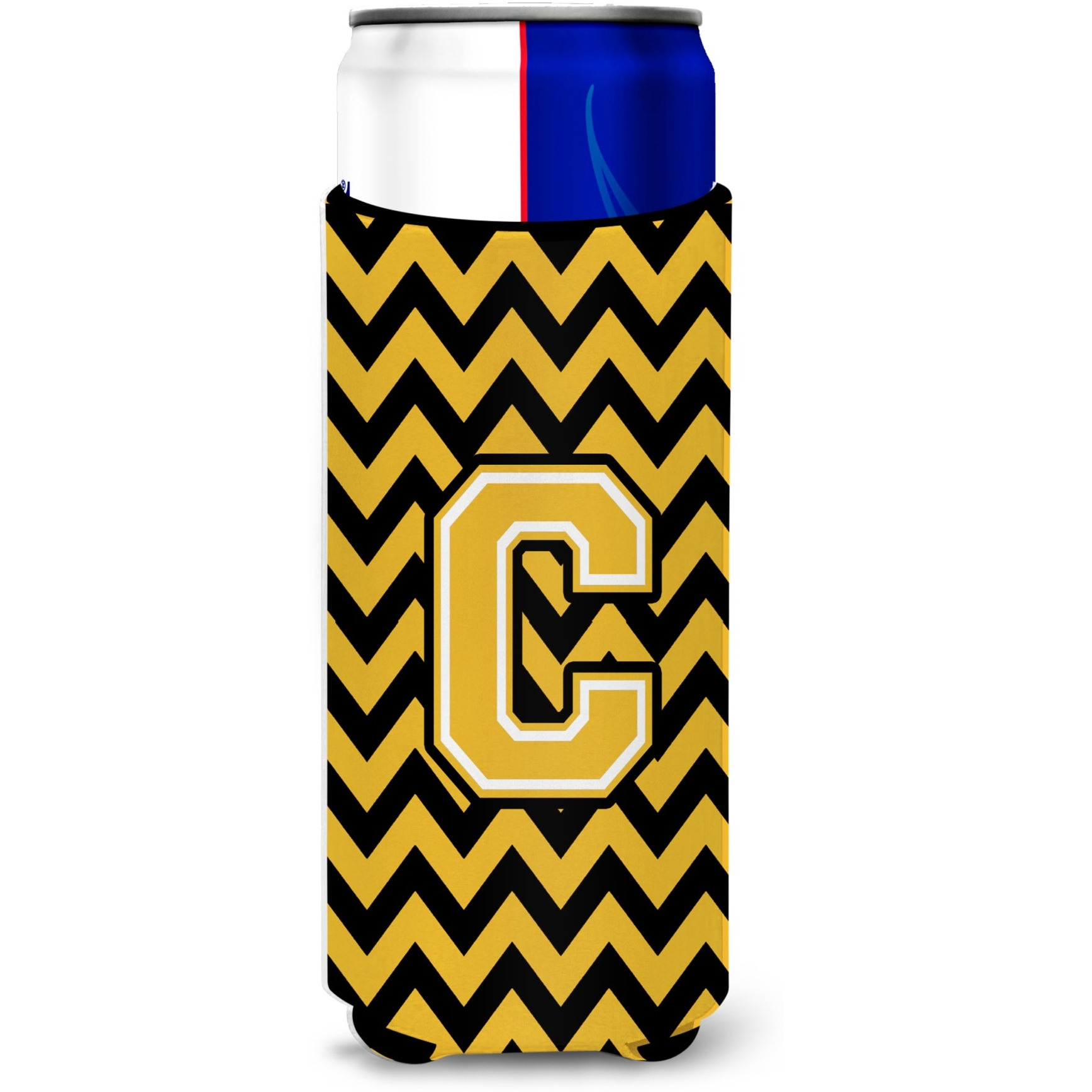 Letter C Chevron Black and Gold Ultra Beverage Insulators for slim cans CJ1053-CMUK