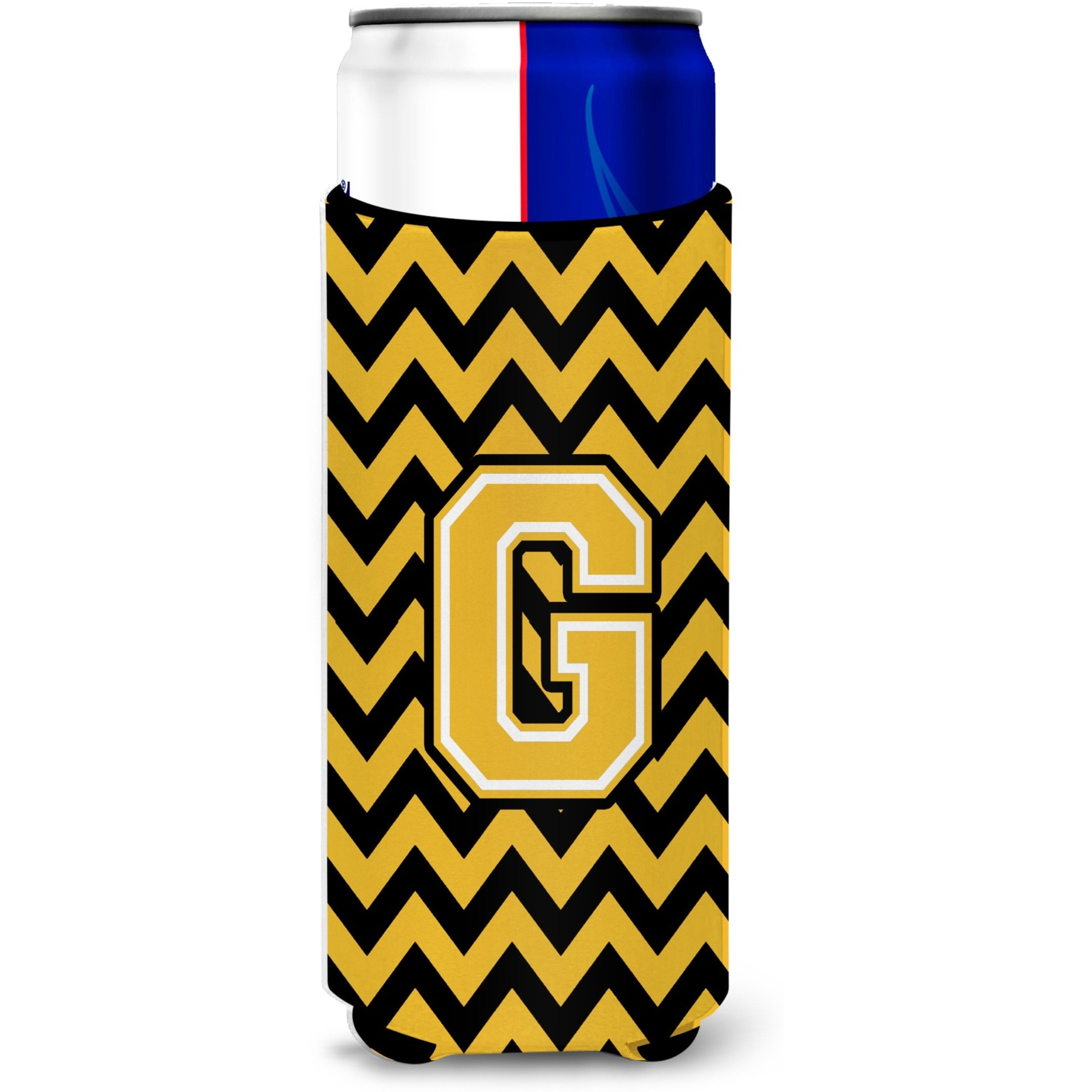 Letter G Chevron Black and Gold Ultra Beverage Insulators for slim cans CJ1053-GMUK