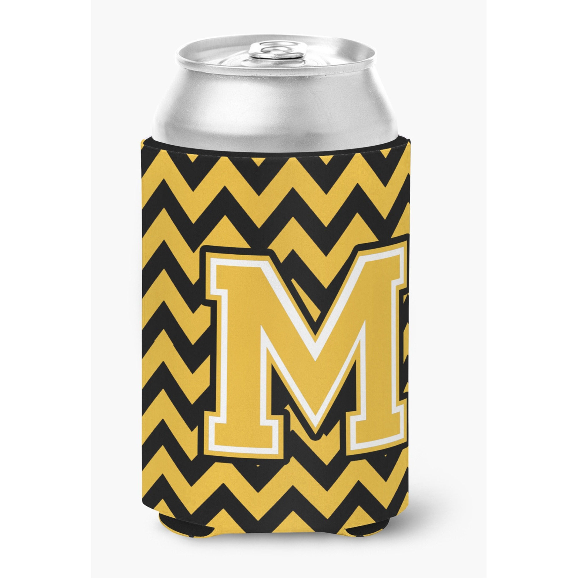 &quotCaroline's Treasures CJ1053-MCC Letter M Chevron Black and Gold Can or Bottle Hugger, Multicolor"