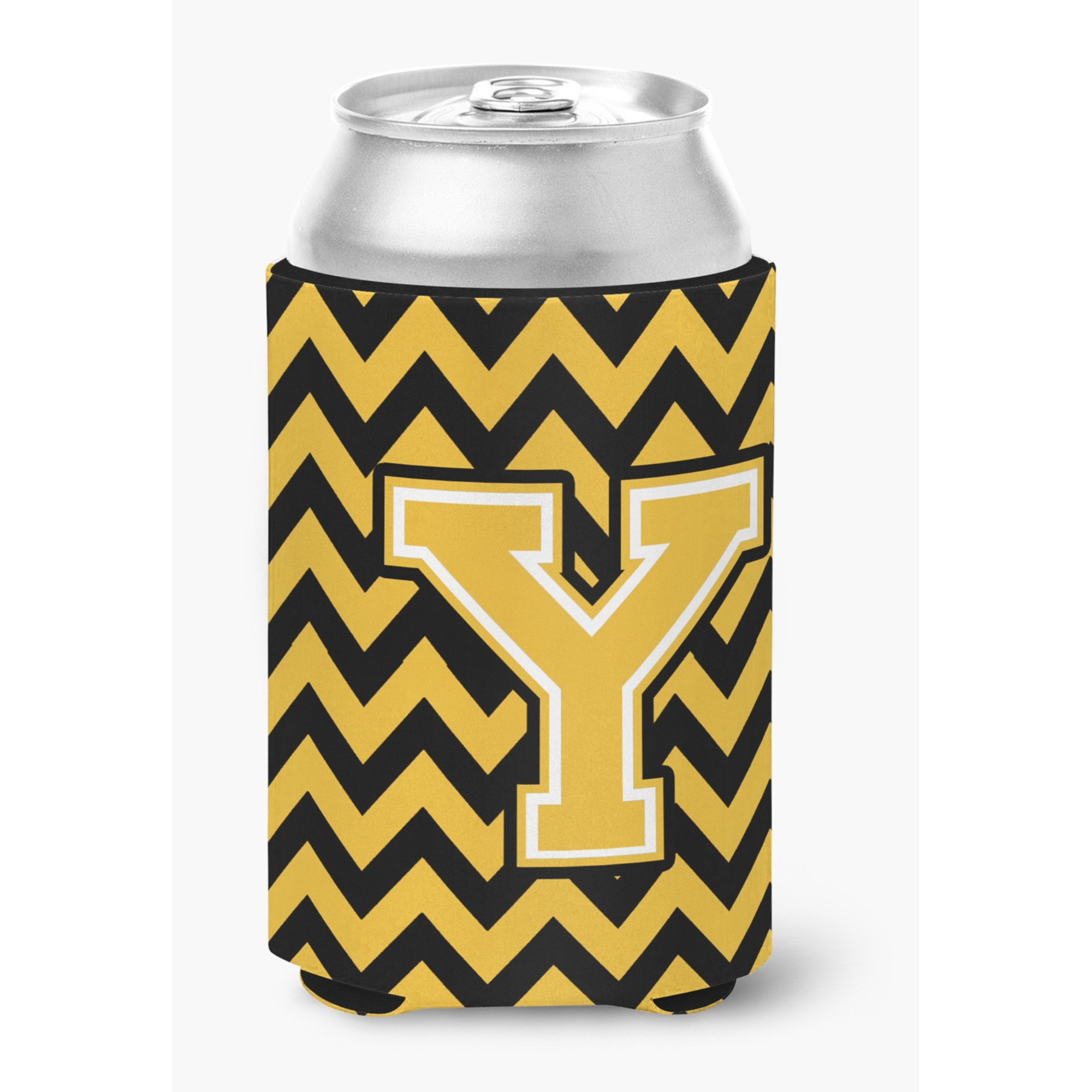 &quotCaroline's Treasures CJ1053-YCC Letter Y Chevron Black and Gold Can or Bottle Hugger, Multicolor"
