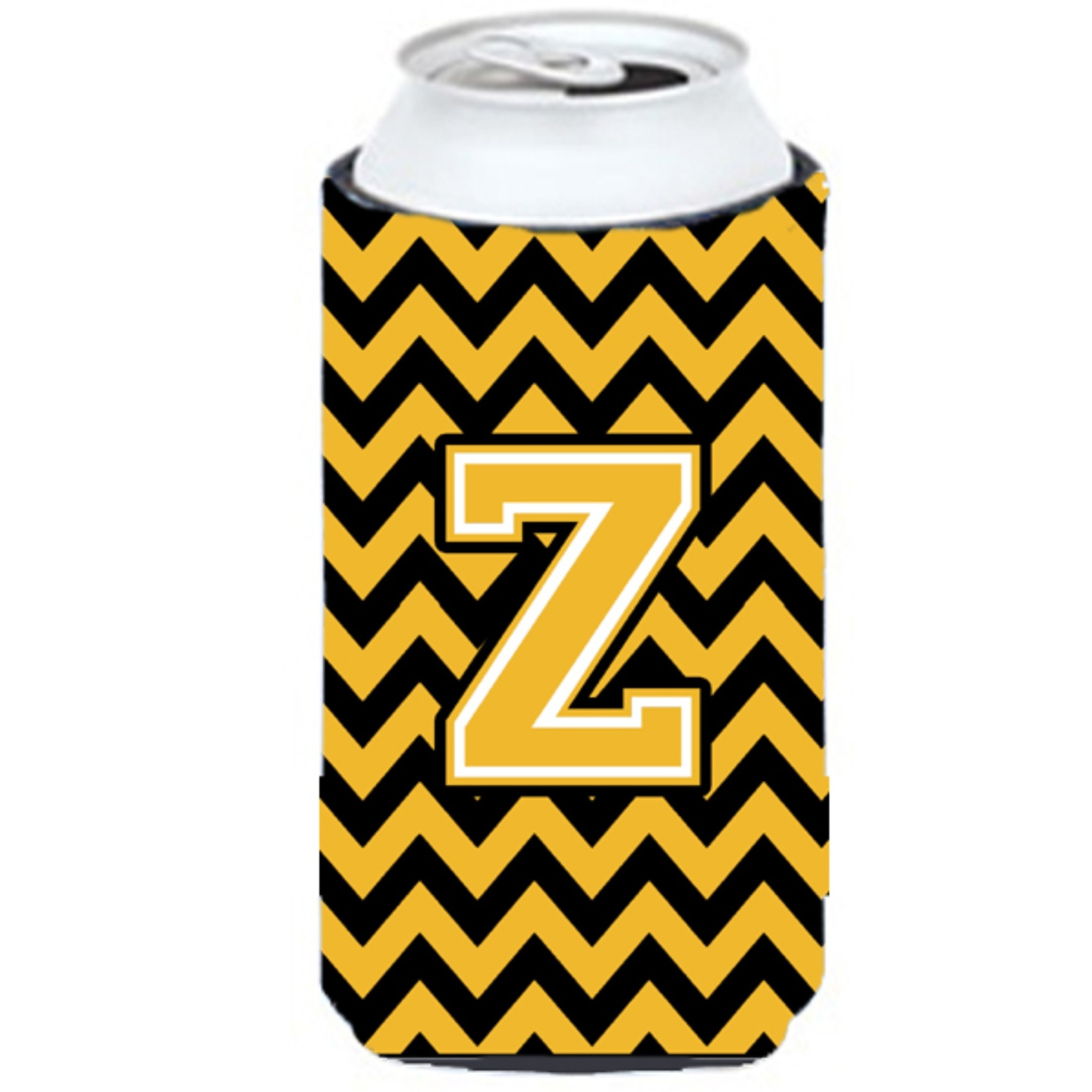 Letter Z Chevron Black and Gold Tall Boy Beverage Insulator Hugger CJ1053-ZTBC