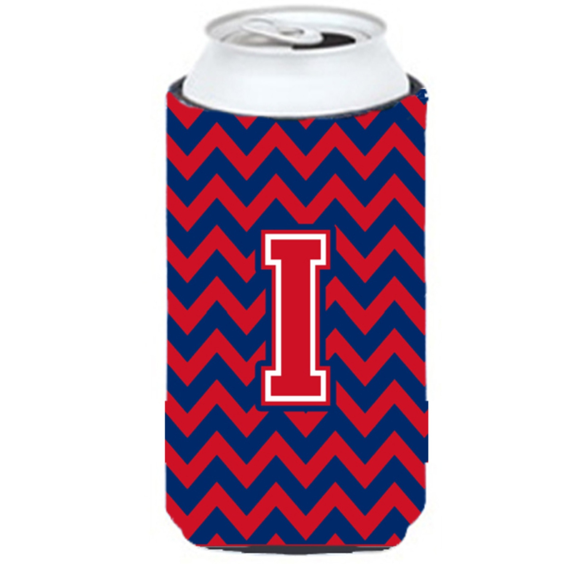 Letter I Chevron Yale Blue and Crimson Tall Boy Beverage Insulator Hugger CJ1054-ITBC
