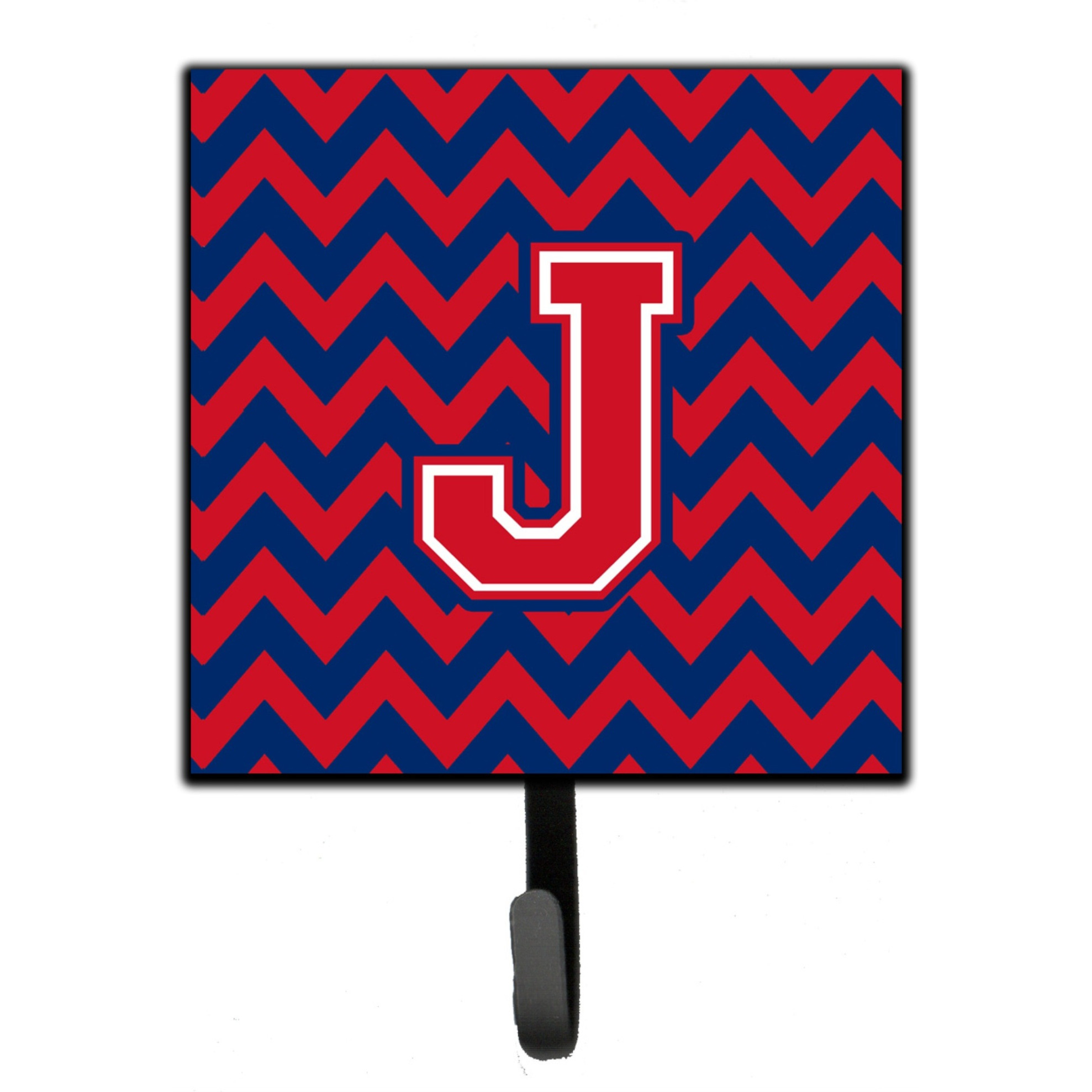 &quotCaroline's Treasures Letter J Chevron Yale Blue and Crimson Leash or Key Holder CJ1054-JSH4, Small, Multicolor"