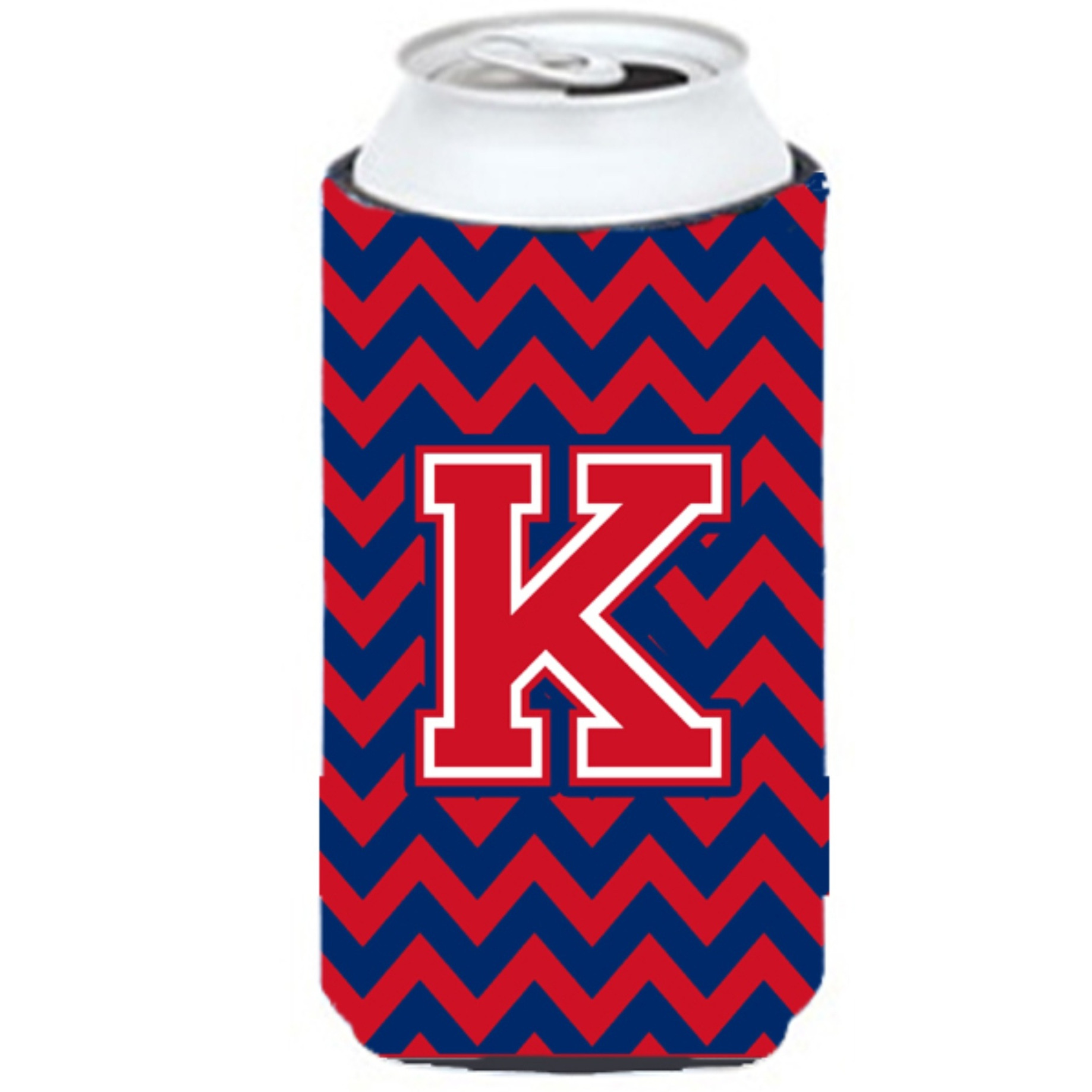 Letter K Chevron Yale Blue and Crimson Tall Boy Beverage Insulator Hugger CJ1054-KTBC