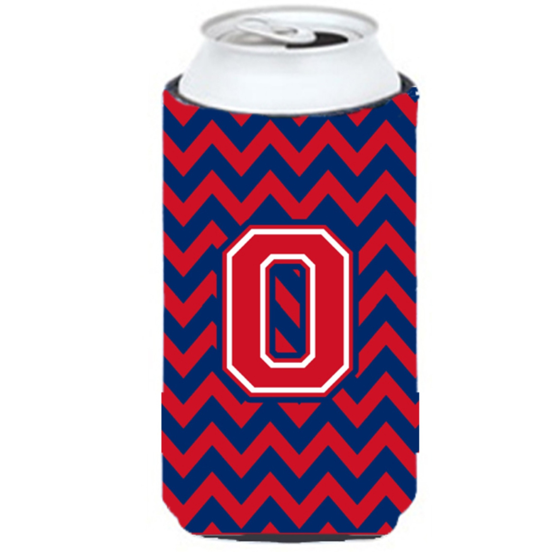 Letter O Chevron  Yale Blue and Crimson Tall Boy Beverage Insulator Hugger CJ1054-OTBC
