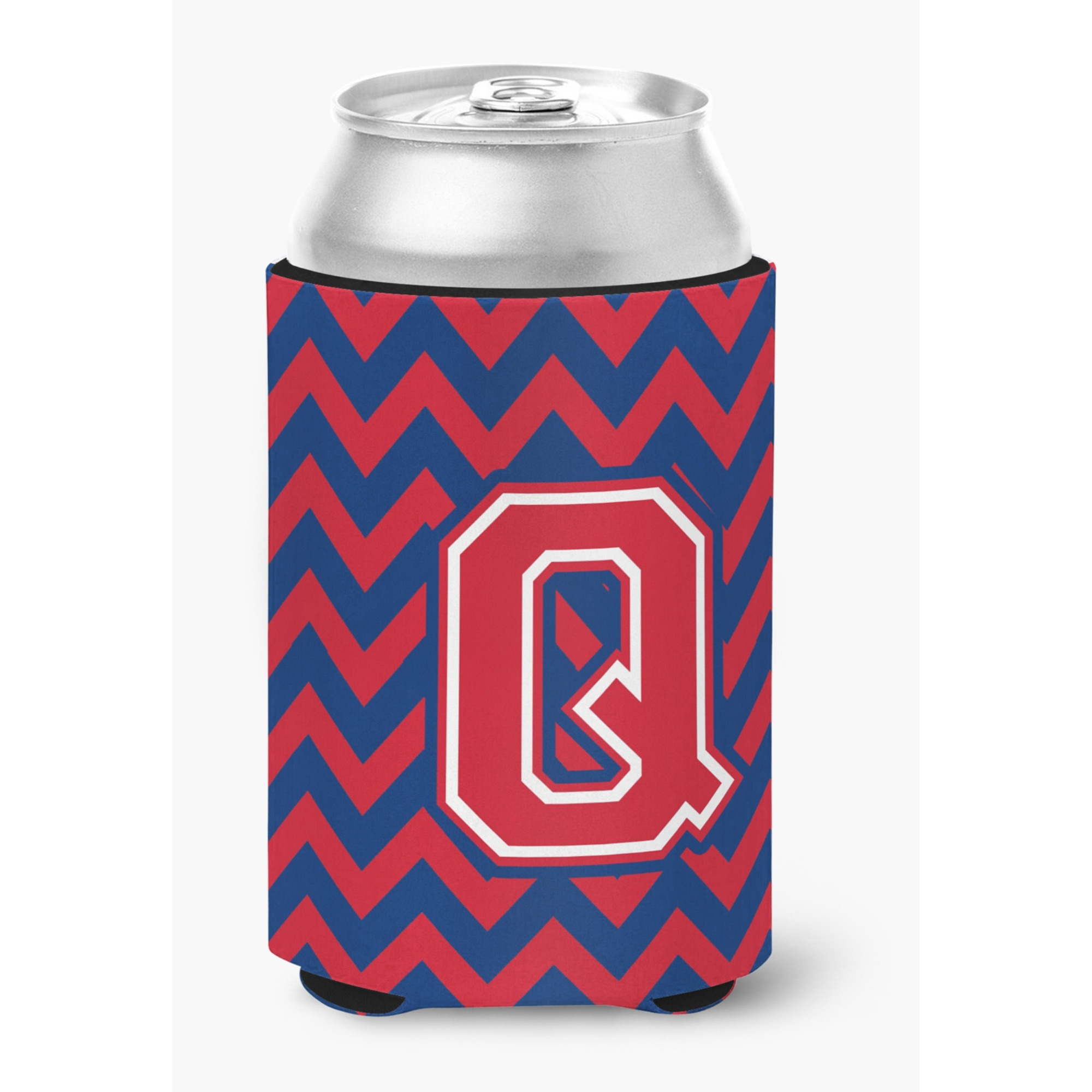&quotCaroline's Treasures CJ1054-QCC Letter Q Chevron Yale Blue and Crimson Can or Bottle Hugger, Multicolor"