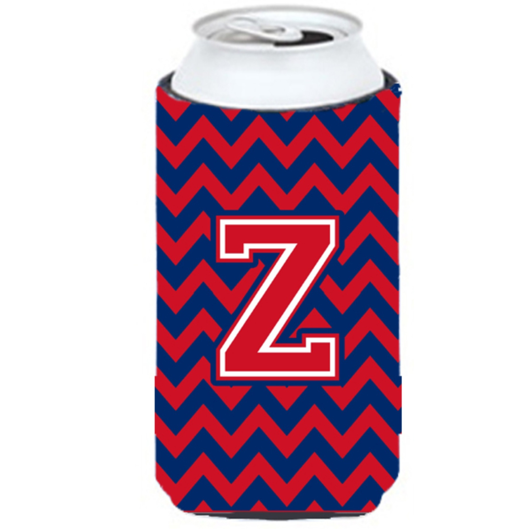 Letter Z Chevron Yale Blue and Crimson Tall Boy Beverage Insulator Hugger CJ1054-ZTBC