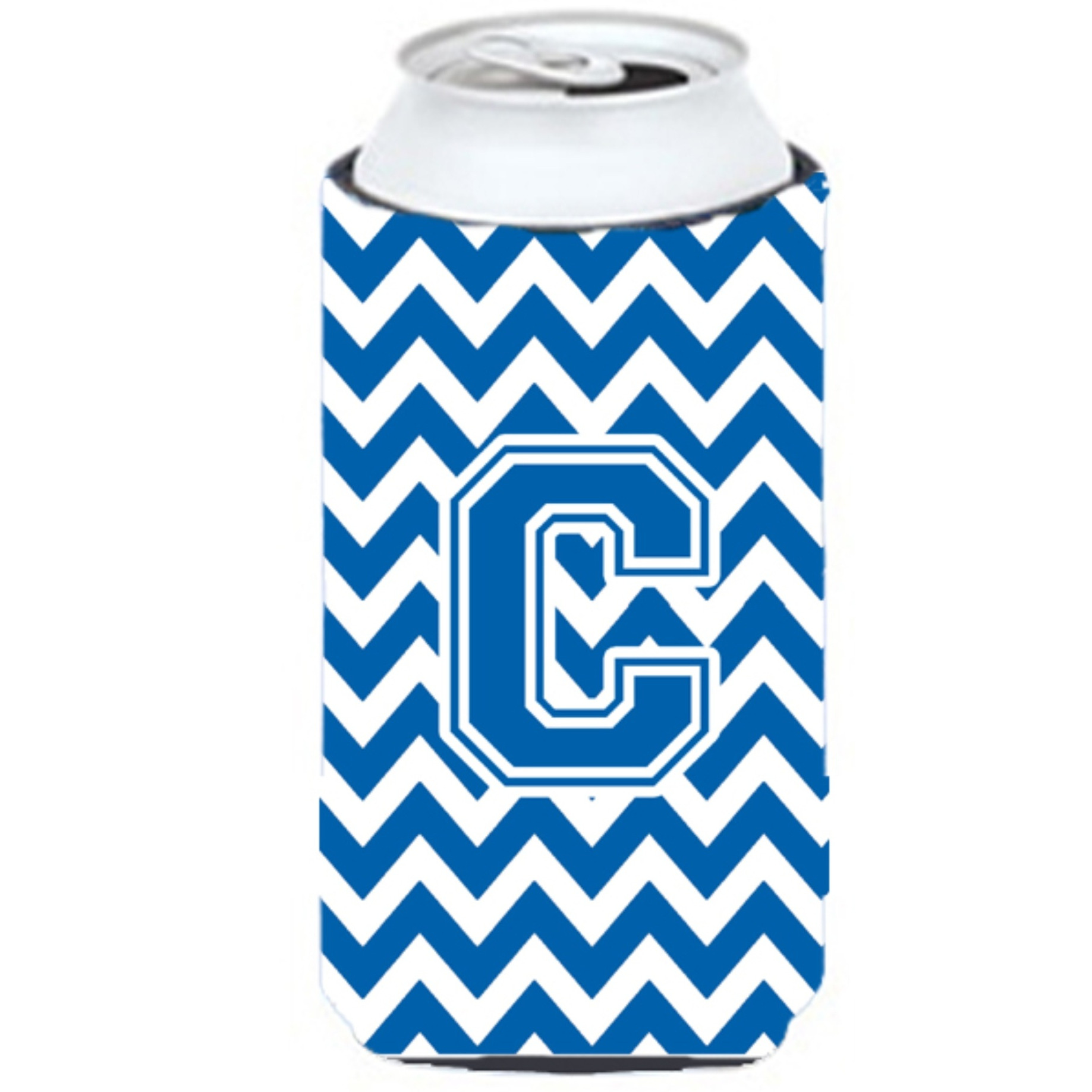 Letter C Chevron Blue and White Tall Boy Beverage Insulator Hugger CJ1056-CTBC