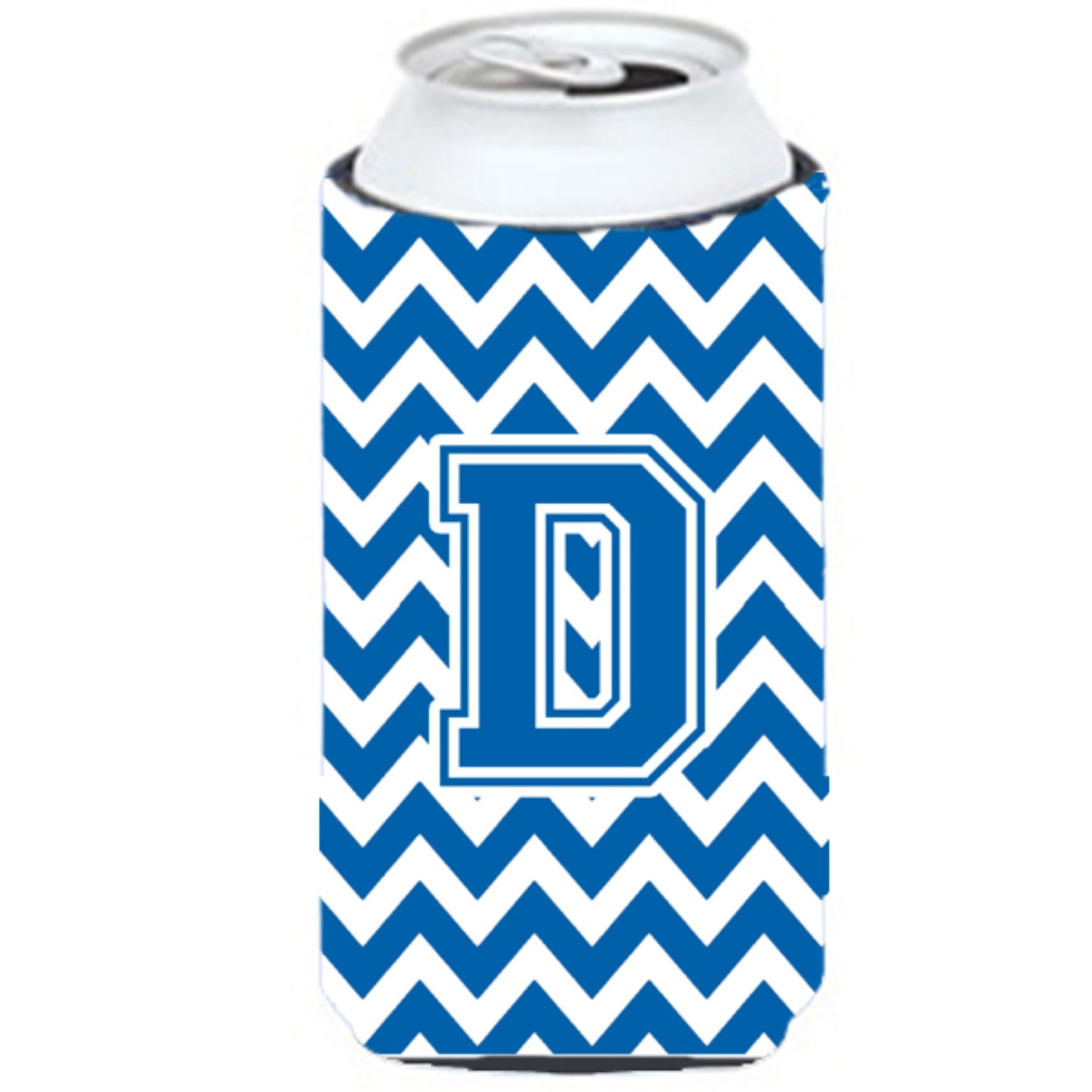 Letter D Chevron Blue and White Tall Boy Beverage Insulator Hugger CJ1056-DTBC