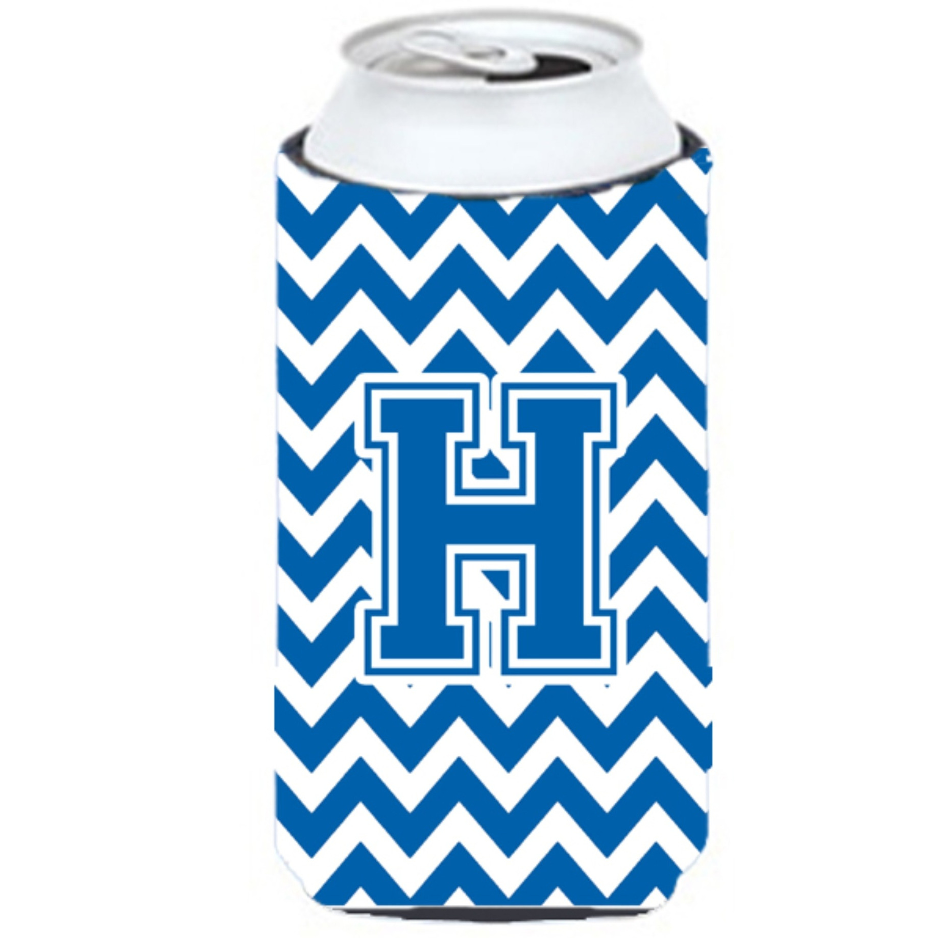 Letter H Chevron Blue and White Tall Boy Beverage Insulator Hugger CJ1056-HTBC