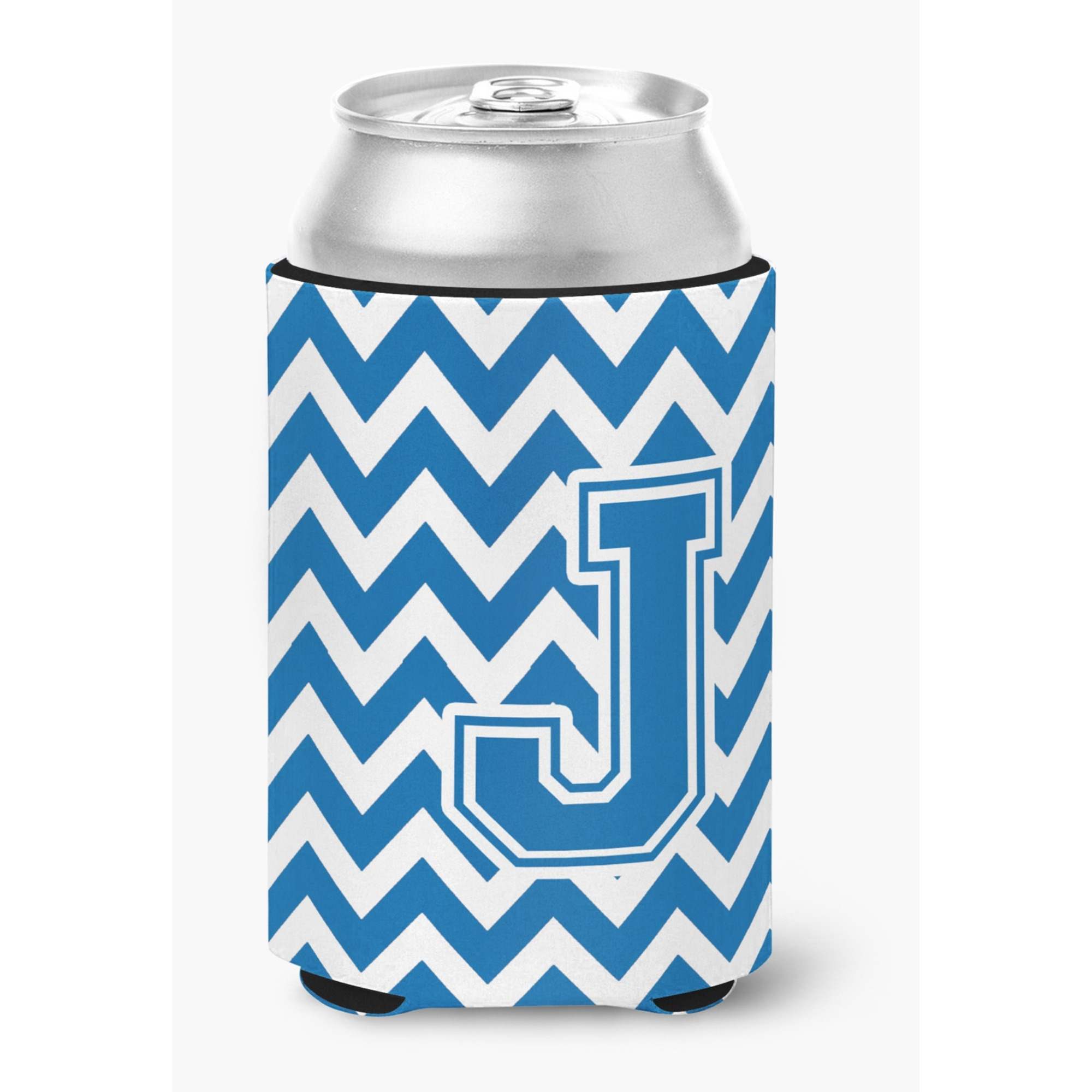 &quotCaroline's Treasures CJ1056-JCC Letter J Chevron Blue and White Can or Bottle Hugger, Multicolor"