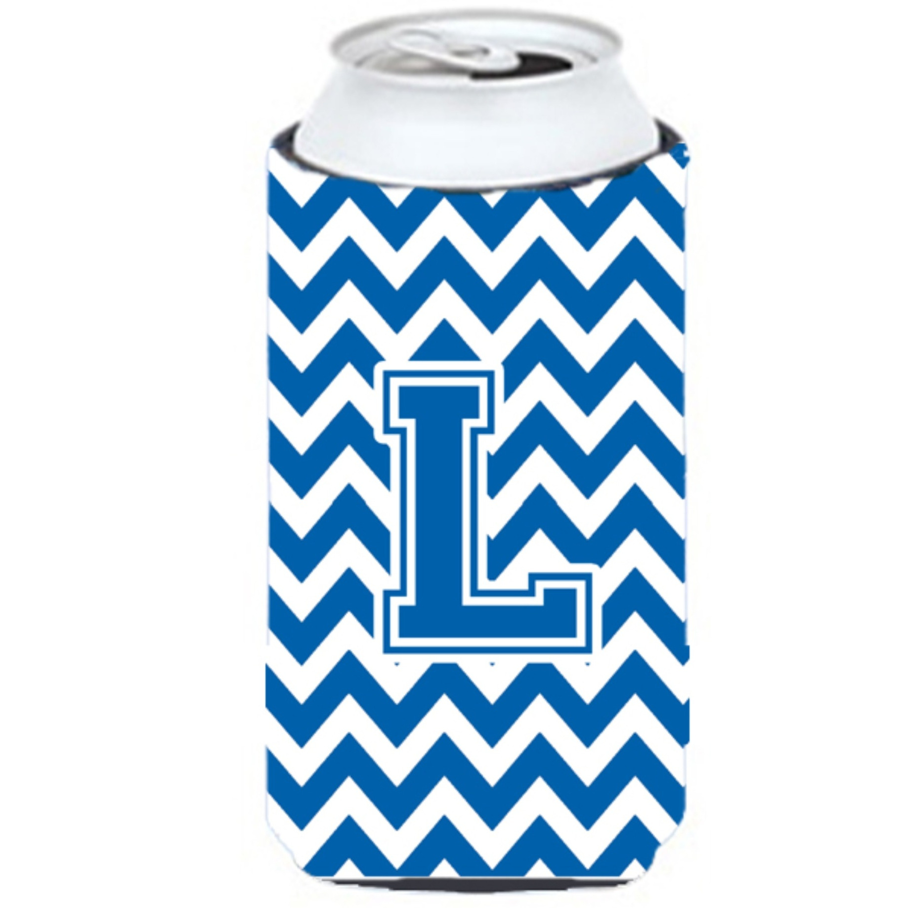 Letter L Chevron Blue and White Tall Boy Beverage Insulator Hugger CJ1056-LTBC