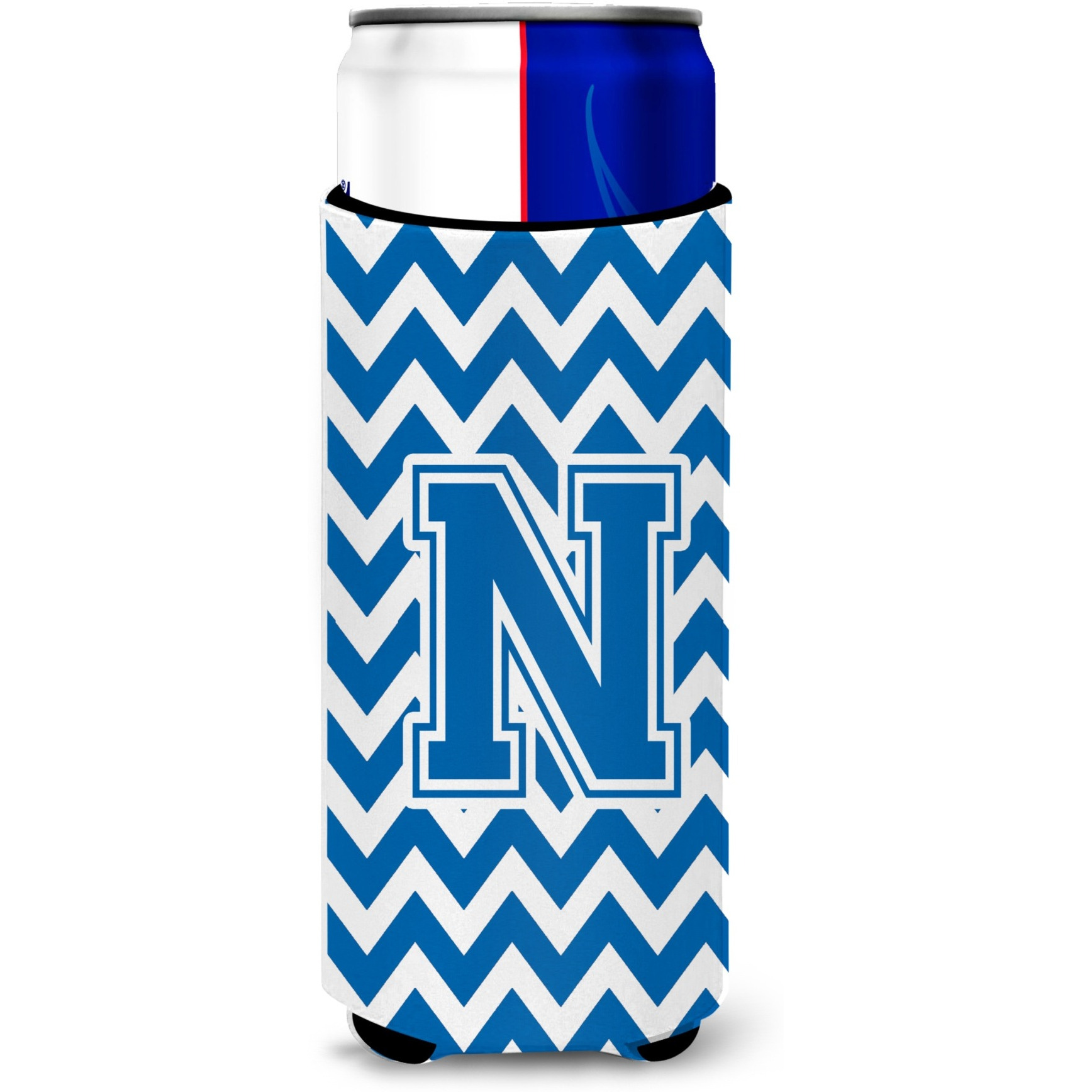 Letter N Chevron Blue and White Ultra Beverage Insulators for slim cans CJ1056-NMUK