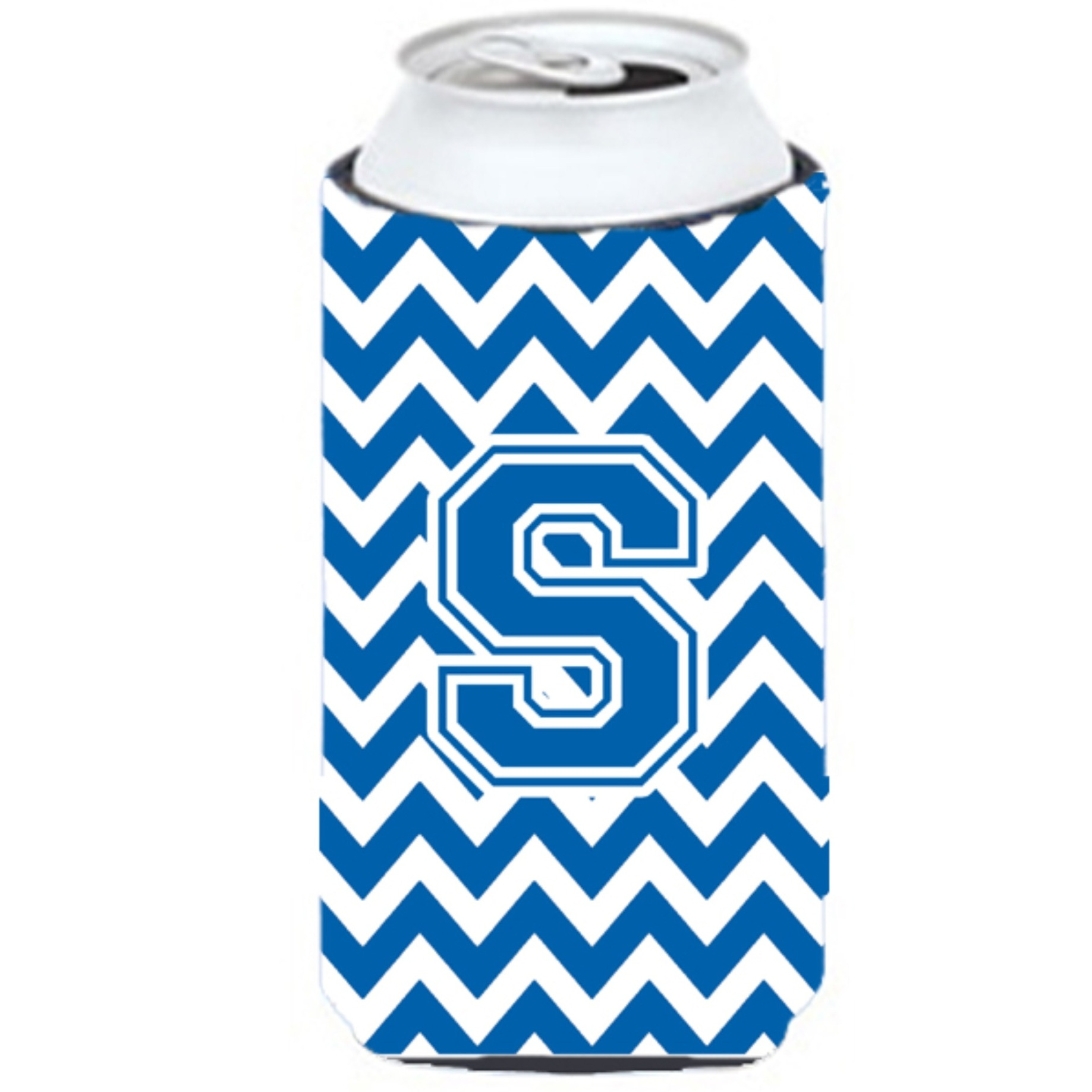 Letter S Chevron Blue and White Tall Boy Beverage Insulator Hugger CJ1056-STBC