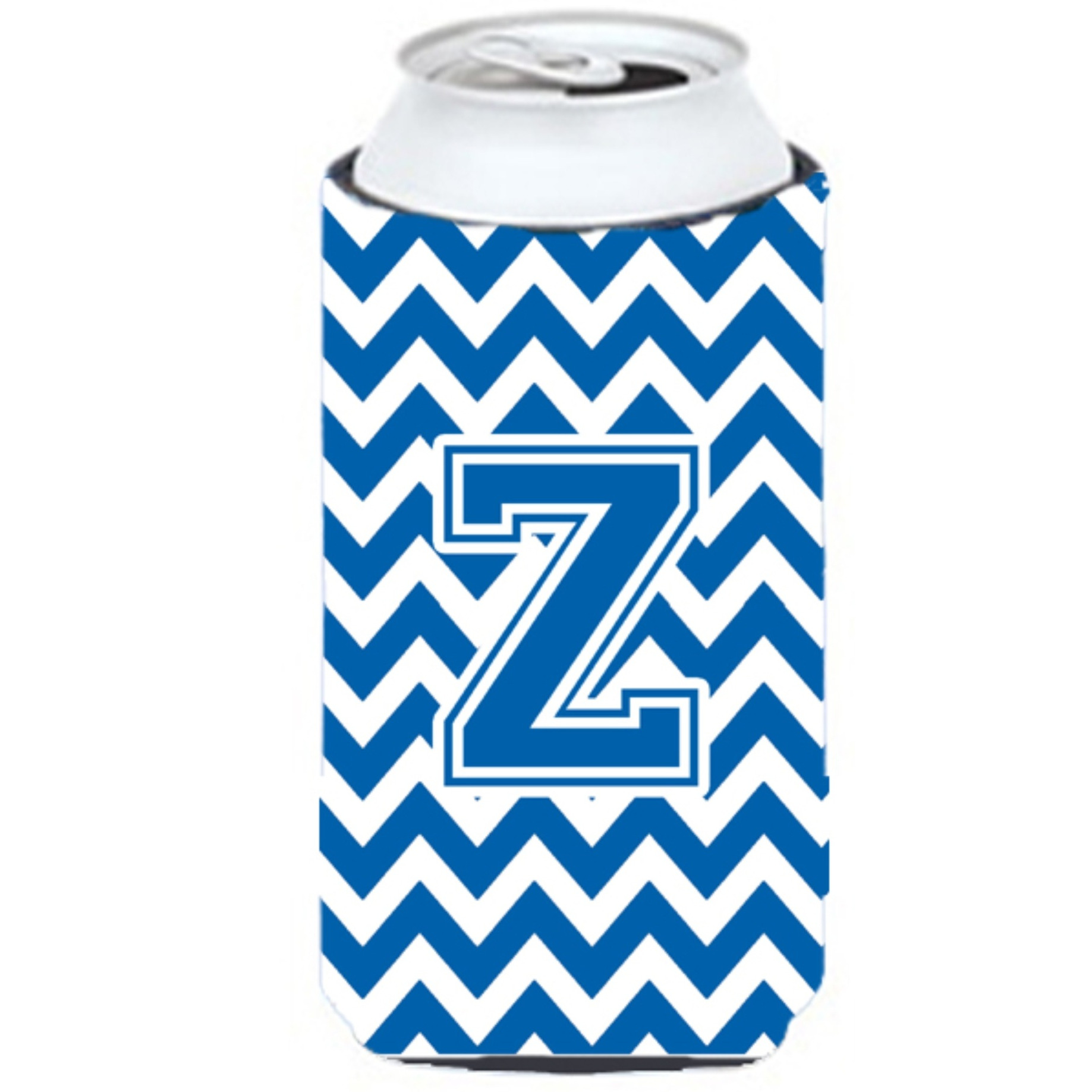 Letter Z Chevron Blue and White Tall Boy Beverage Insulator Hugger CJ1056-ZTBC
