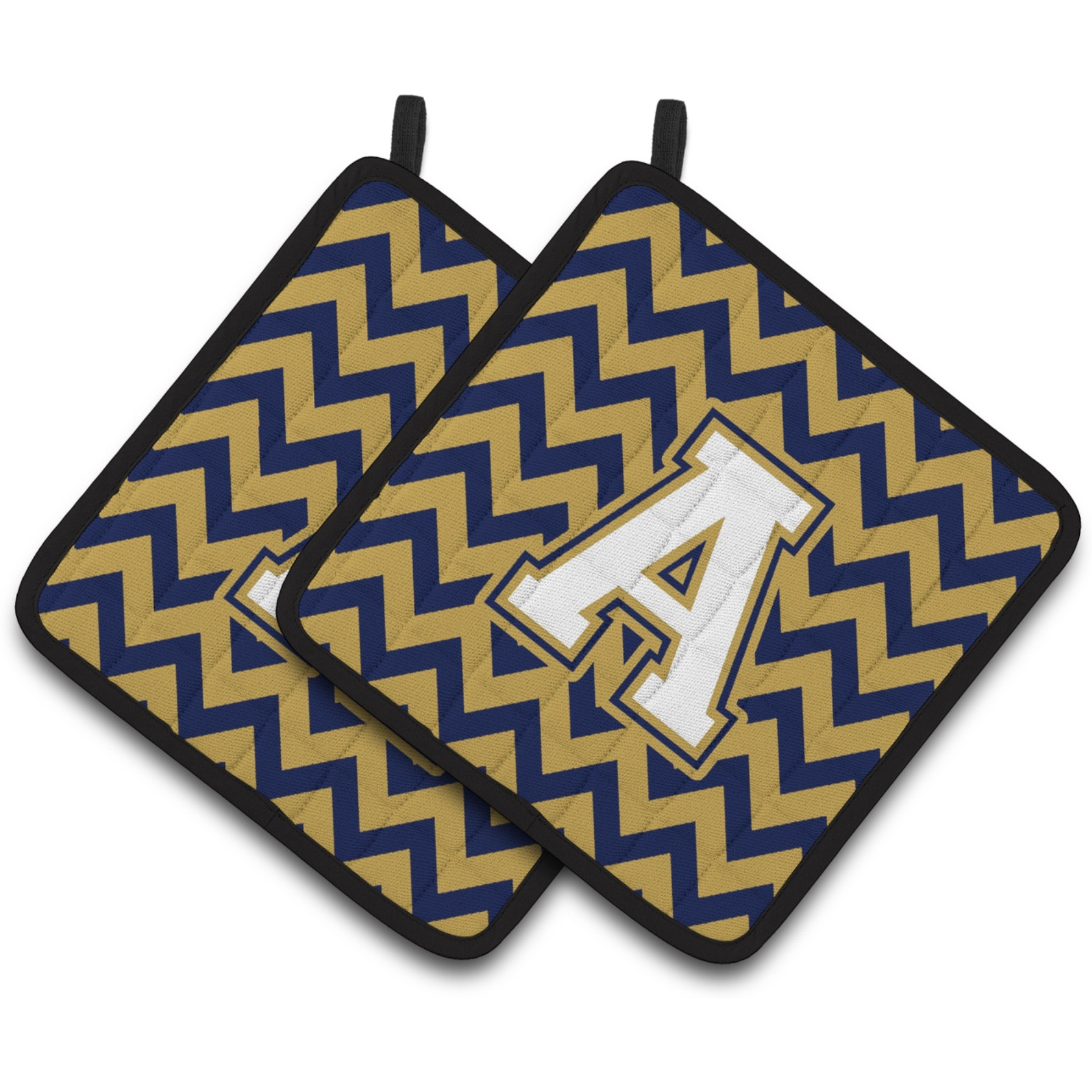 &quotCaroline's Treasures Letter A Chevron Navy Blue & Gold Pair of Pot Holders CJ1057-APTHD, 7.5HX7.5W, Multicolor"