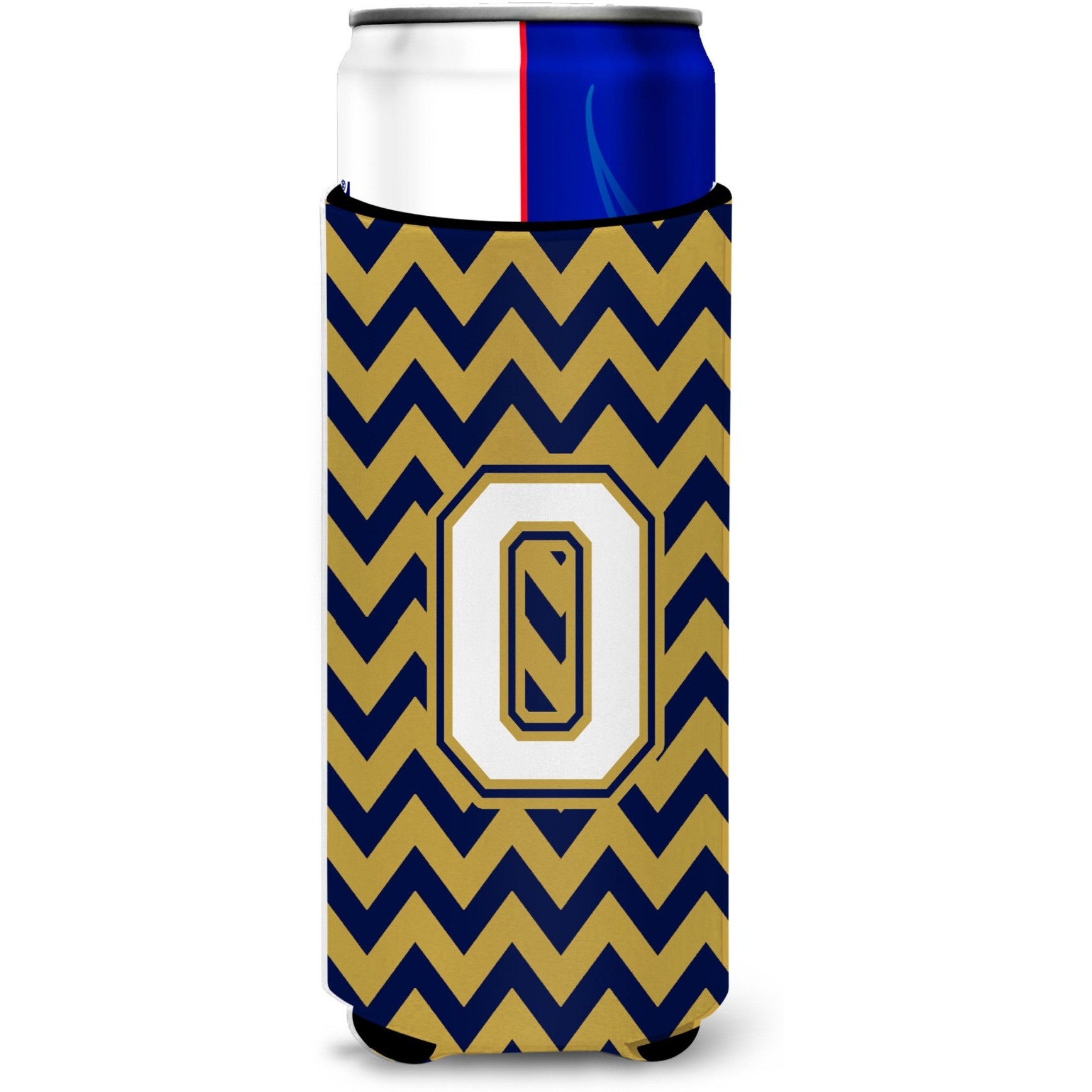 Letter O Chevron Navy Blue and Gold Ultra Beverage Insulators for slim cans CJ1057-OMUK