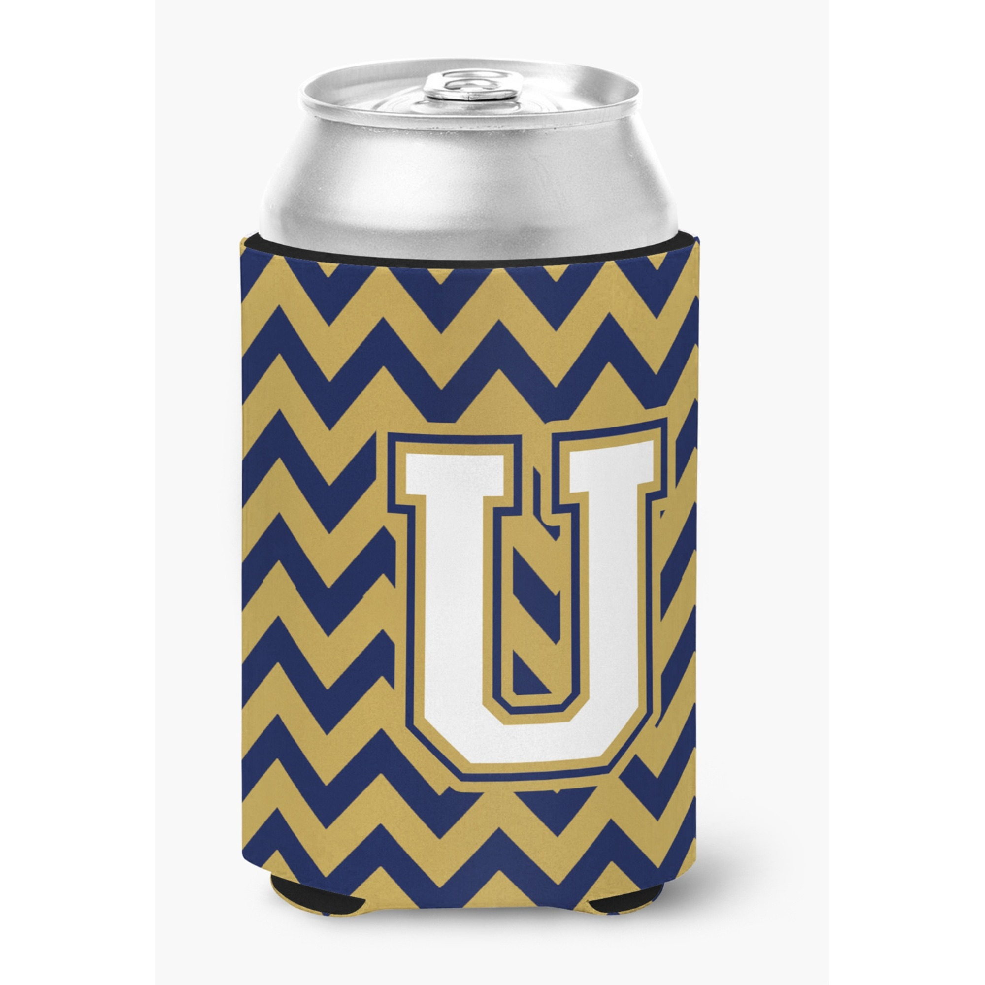 &quotCaroline's Treasures CJ1057-UCC Letter U Chevron Navy Blue and Gold Can or Bottle Hugger, Multicolor"