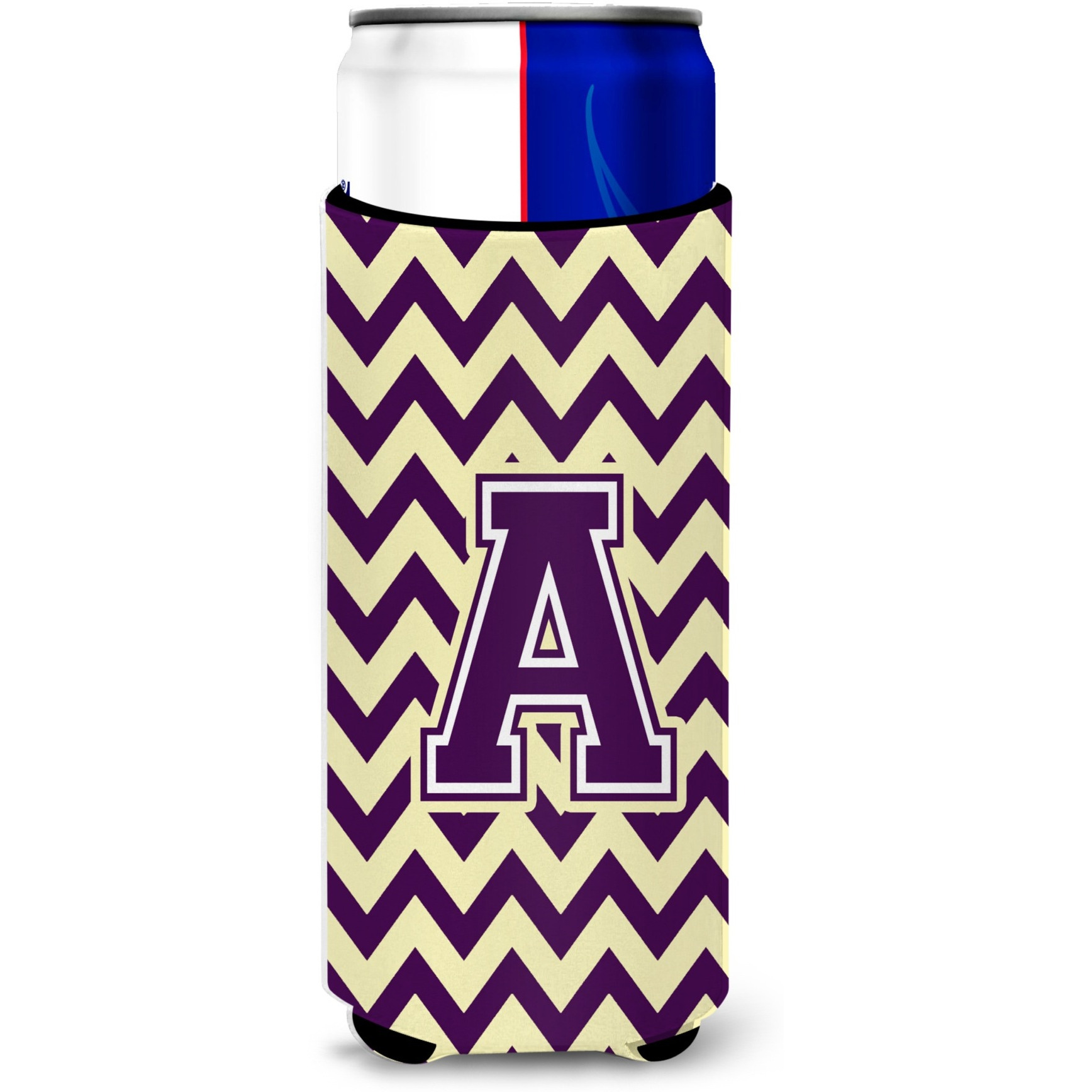 Letter A Chevron Purple and Gold Ultra Beverage Insulators for slim cans CJ1058-AMUK