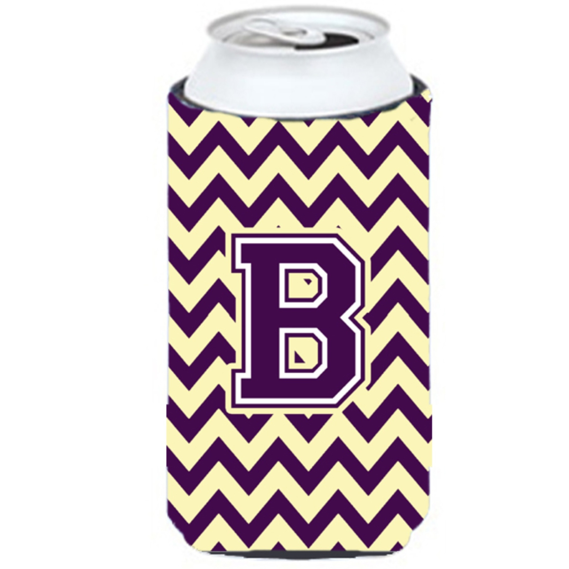 Letter B Chevron Purple and Gold Tall Boy Beverage Insulator Hugger CJ1058-BTBC