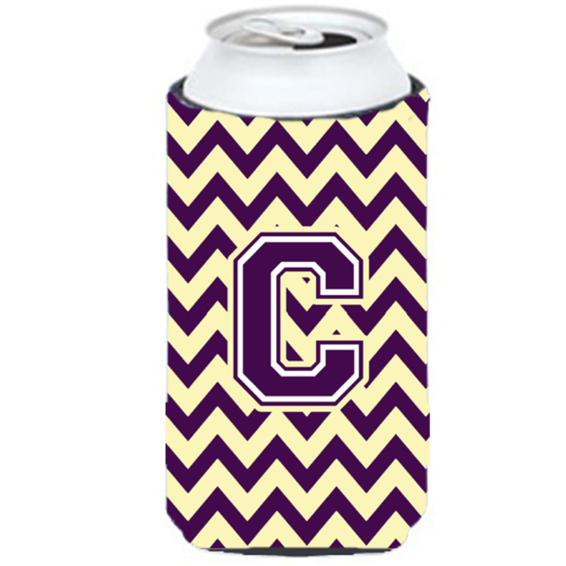 Letter C Chevron Purple and Gold Tall Boy Beverage Insulator Hugger CJ1058-CTBC