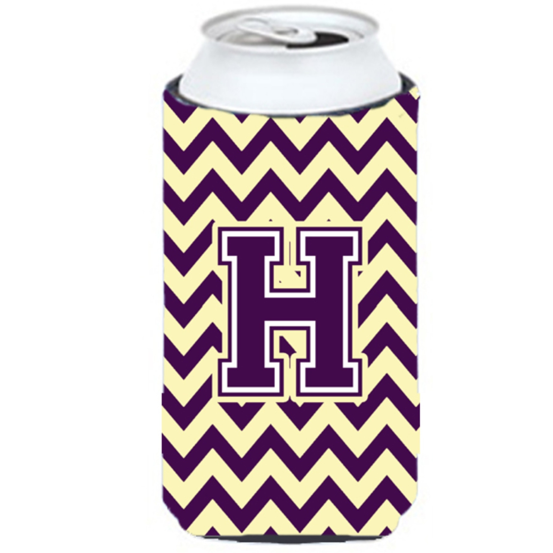 Letter H Chevron Purple and Gold Tall Boy Beverage Insulator Hugger CJ1058-HTBC
