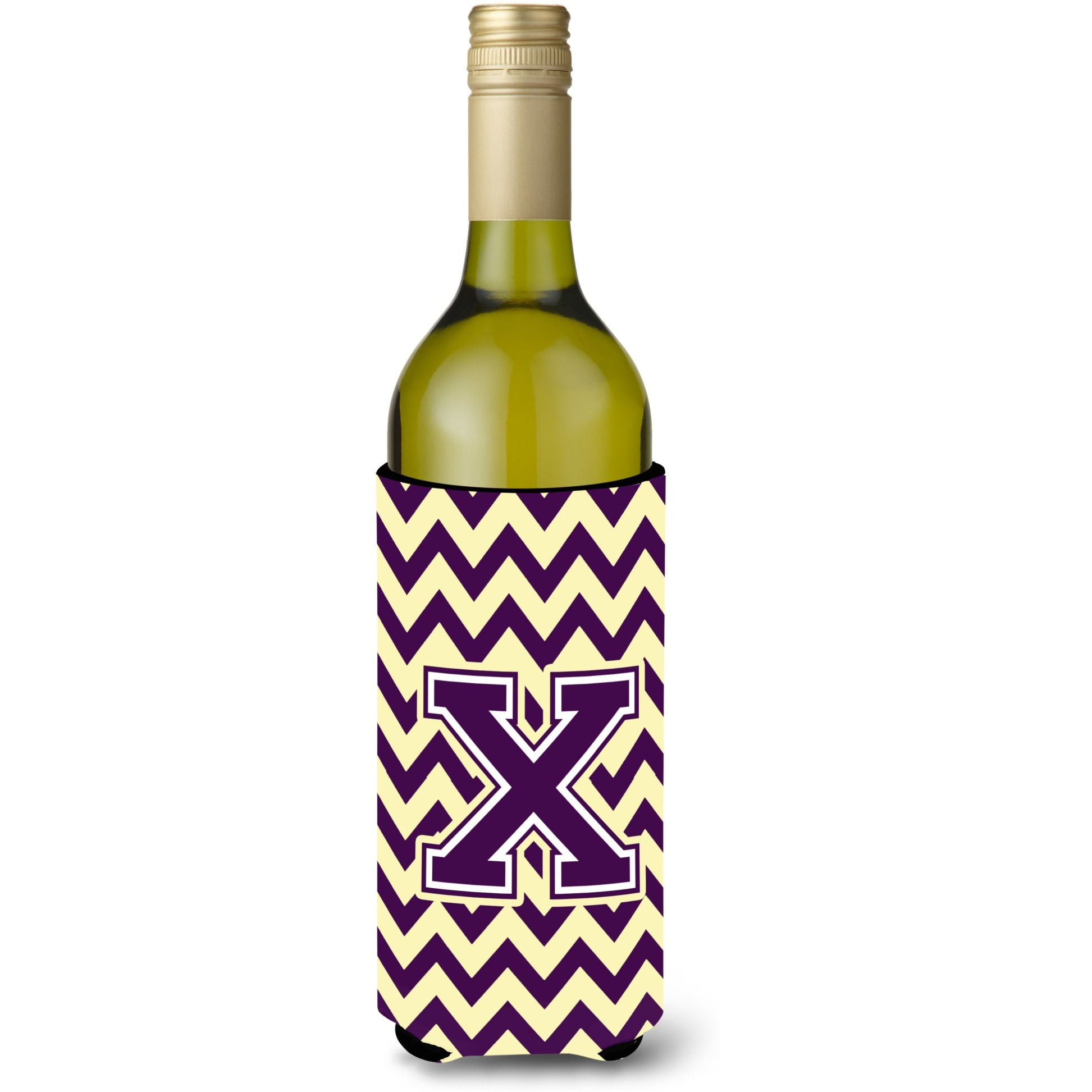 Letter X Chevron Purple and Gold Wine Bottle Beverage Insulator Hugger CJ1058-XLITERK