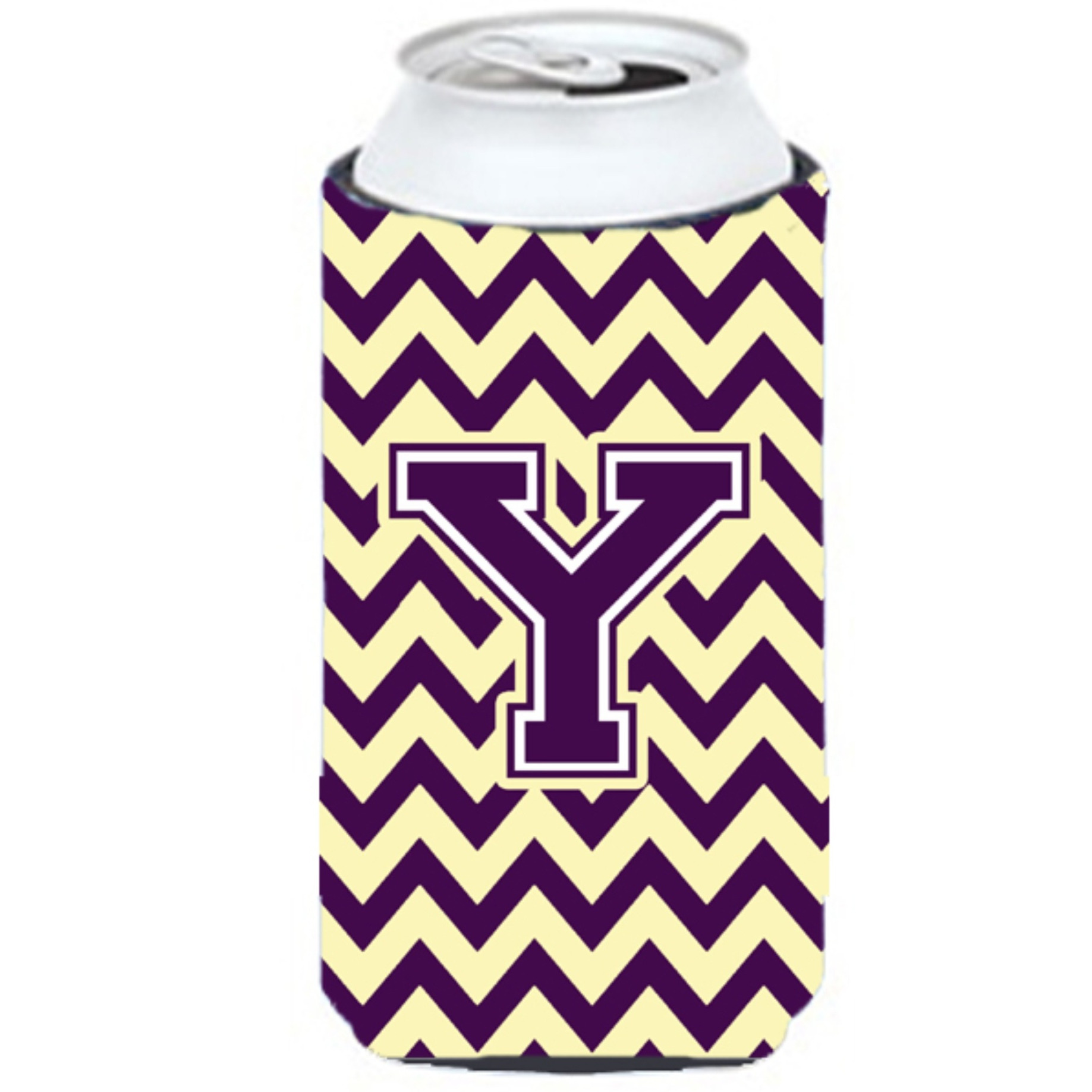Letter Y Chevron Purple and Gold Tall Boy Beverage Insulator Hugger CJ1058-YTBC